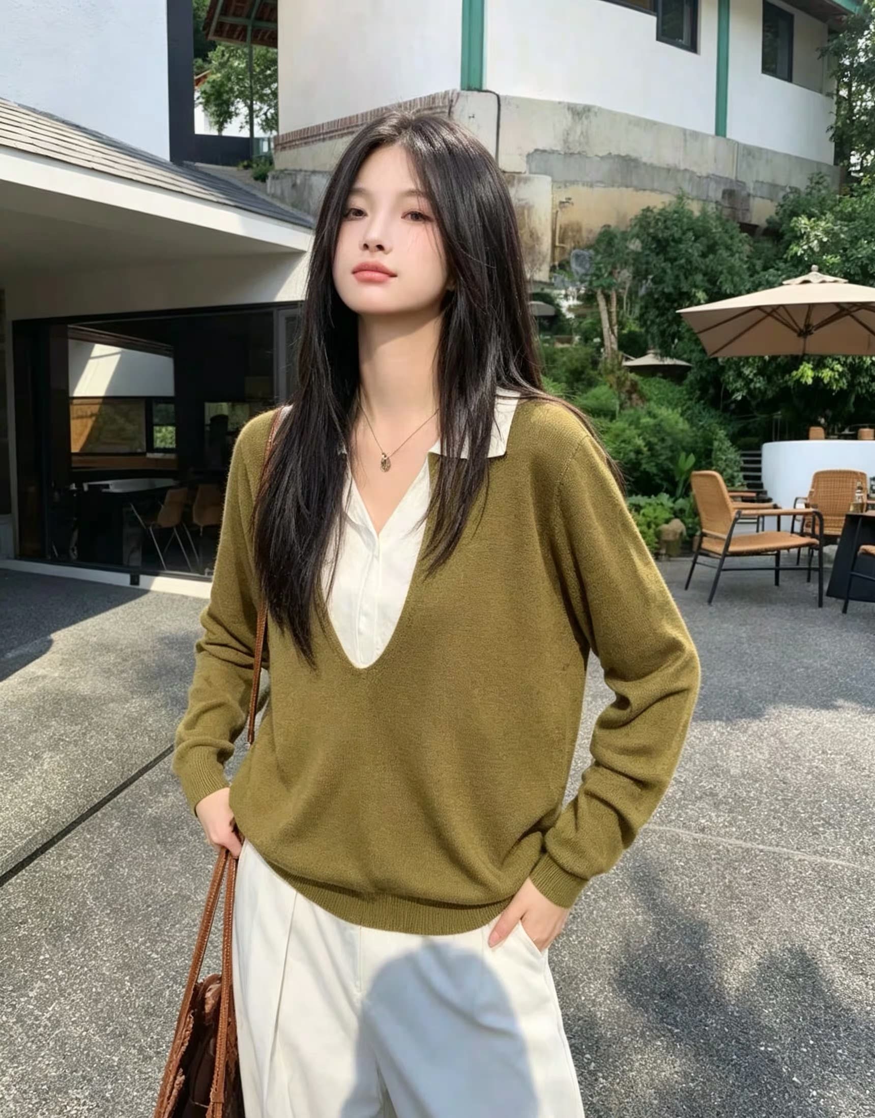 배색 패치워크 POLO 칼라 긴팔 니트 스웨터 여성 조기 가을 디자인 센스 작은 대중 고유 한 Chic 페이크 레이어드 맨위 상세 이미지 11
