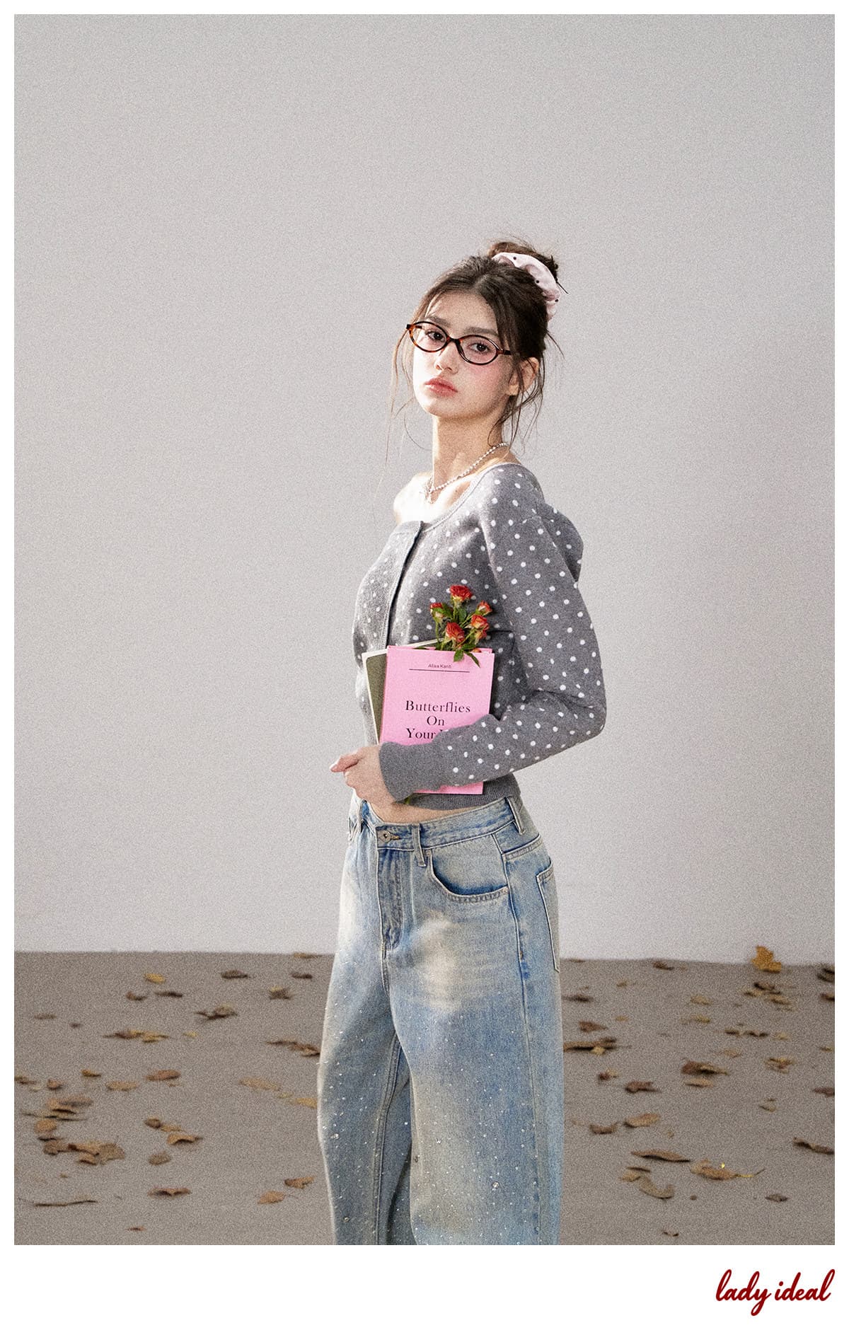 부드러운 웨이브 달콤한 머리말 순수한 욕망 도트 무늬 비스듬한 어깨 니트 오픈 가디건 쇼트 스타일 오프숄더 달콤함 가을 스웨터 상세 이미지 30