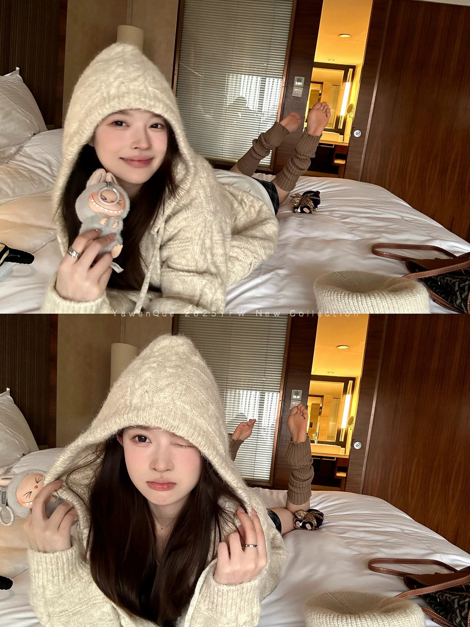 한 부서 달콤함 살구 색상 후드 스웨터 봄 느긋한 부드러운 찹쌀 루즈핏 양모 니트 오픈 가디건 여성 상세 이미지 1