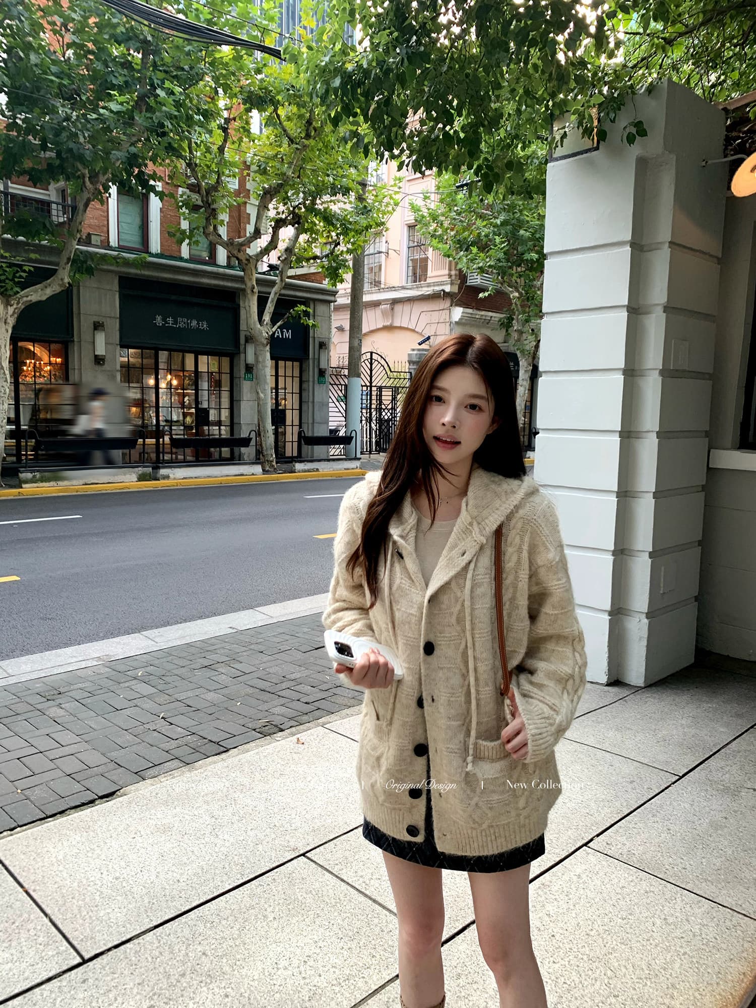 한 부서 달콤함 살구 색상 후드 스웨터 봄 느긋한 부드러운 찹쌀 루즈핏 양모 니트 오픈 가디건 여성 상세 이미지 4