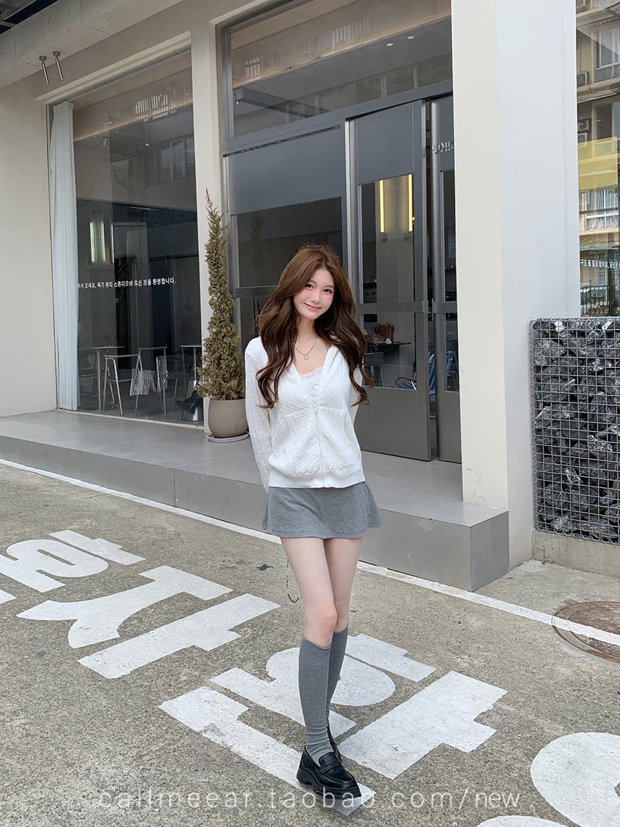 후드 꽈배기 모직물 오픈 가디건 오픈 가디건 여성 조기 가을 루즈핏 지퍼 스웨터 코트 상세 이미지 5