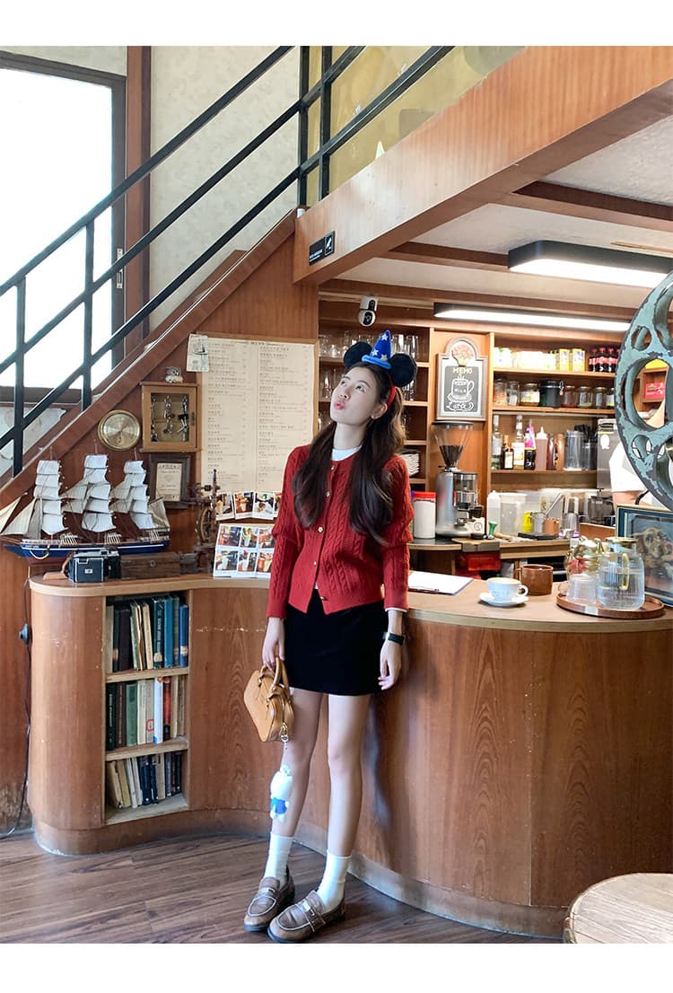 한 번 작은 짭짤한 한 부서 꽈배기 스웨터 여성 코트 가을 겨울철 루즈핏 느긋한 바람 작은 키 니트 오픈 가디건 맨위 상세 이미지 15