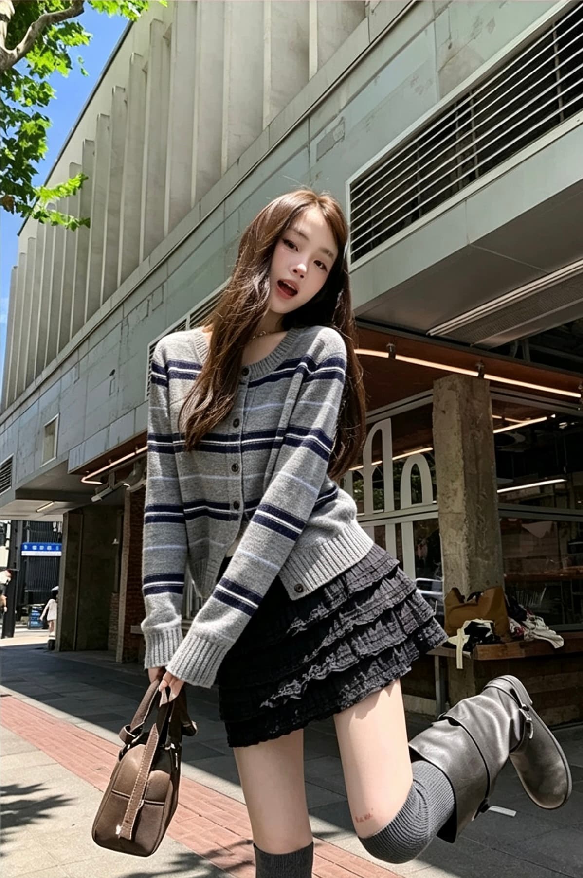 한국 스타일 배색 자카드 니트 오픈 가디건 여성 루즈핏 쇼트 스타일 느긋한 바람 외부 잡아라. 의류 가을 겨울 새로운 스웨터 코트 상세 이미지 3