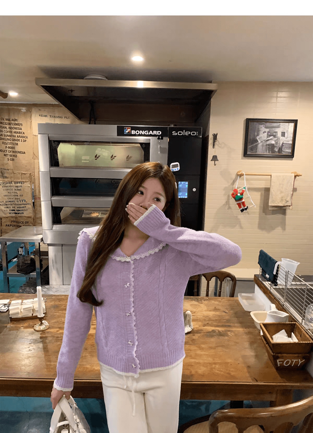 한 부서 레이스 조각 해군 칼라 스웨터 여자 가을 겨울 외국 가스 연령 감소 니트 스웨터 맨위