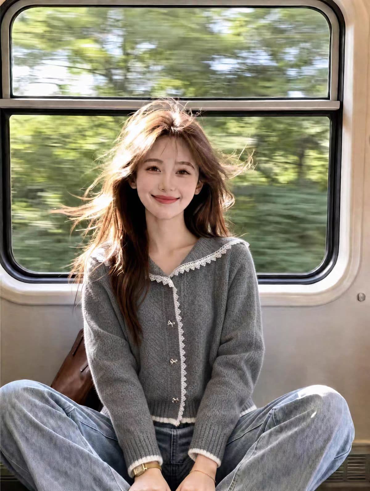 한 부서 레이스 조각 해군 칼라 스웨터 여자 가을 겨울 외국 가스 연령 감소 니트 스웨터 맨위 상세 이미지 3