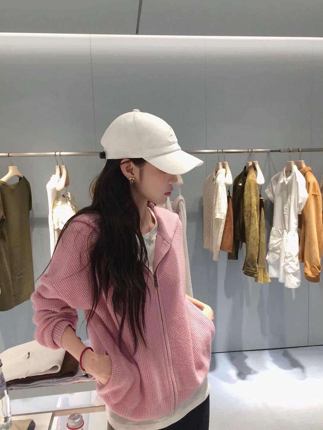 장 베이 베이 ibell 한 부서 루즈핏 슬림해 보이는 3 차원 후아 남편 그리드 후드 오픈 가디건 여성 레저 다용도 양모 재킷 상세 이미지 3