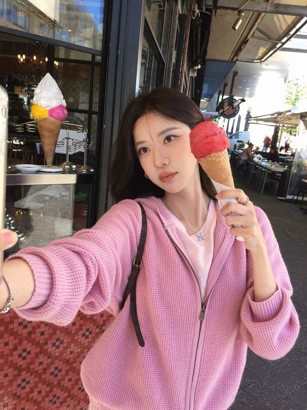 장 베이 베이 ibell 한 부서 루즈핏 슬림해 보이는 3 차원 후아 남편 그리드 후드 오픈 가디건 여성 레저 다용도 양모 재킷 상세 이미지 4