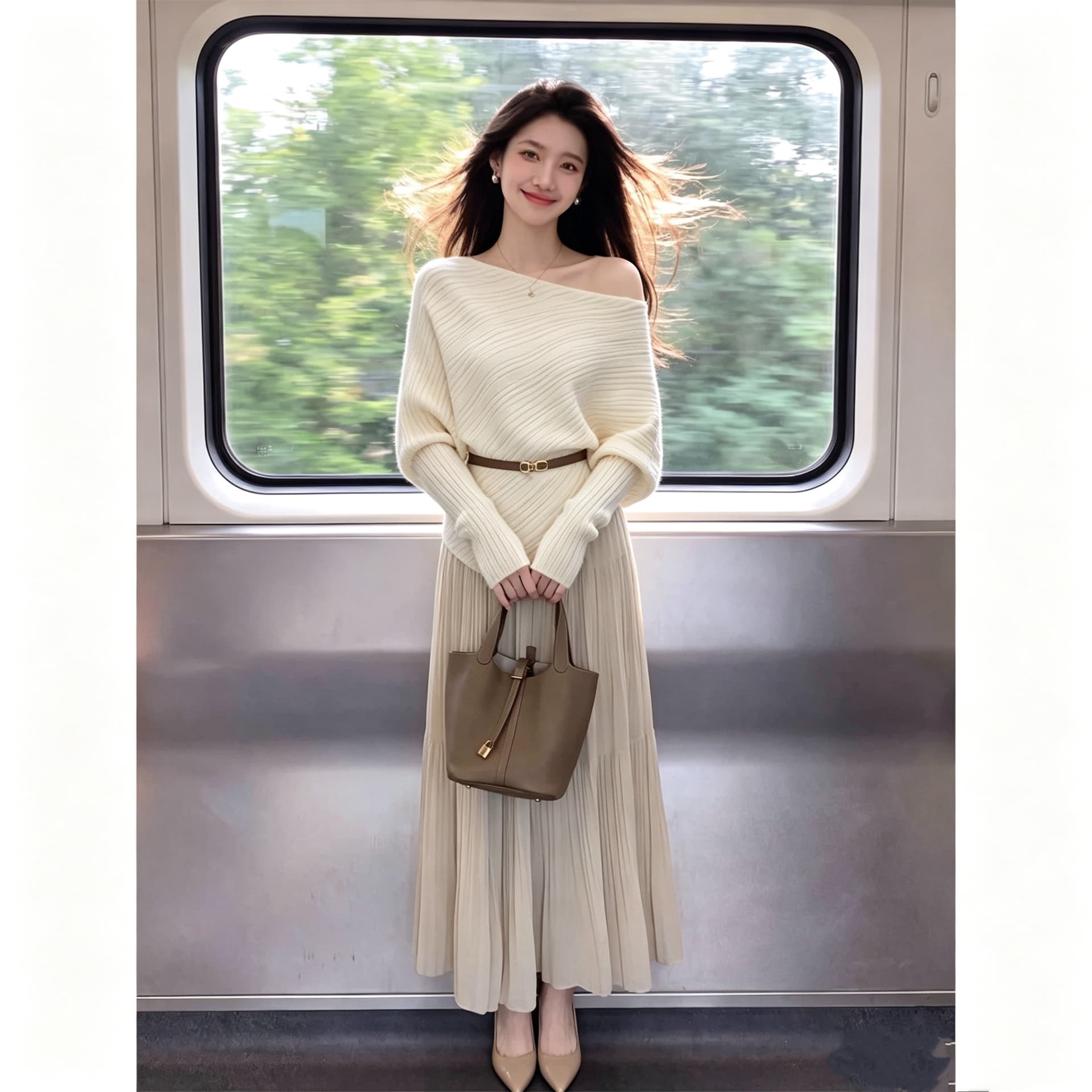 고급 센스 봄 가을 아름다운 착용 가져 가라. 전체 집합 품격 느긋한 바람 화이트 맨위 반신 스커트 새로운 아름다운 세트 상세 이미지 4