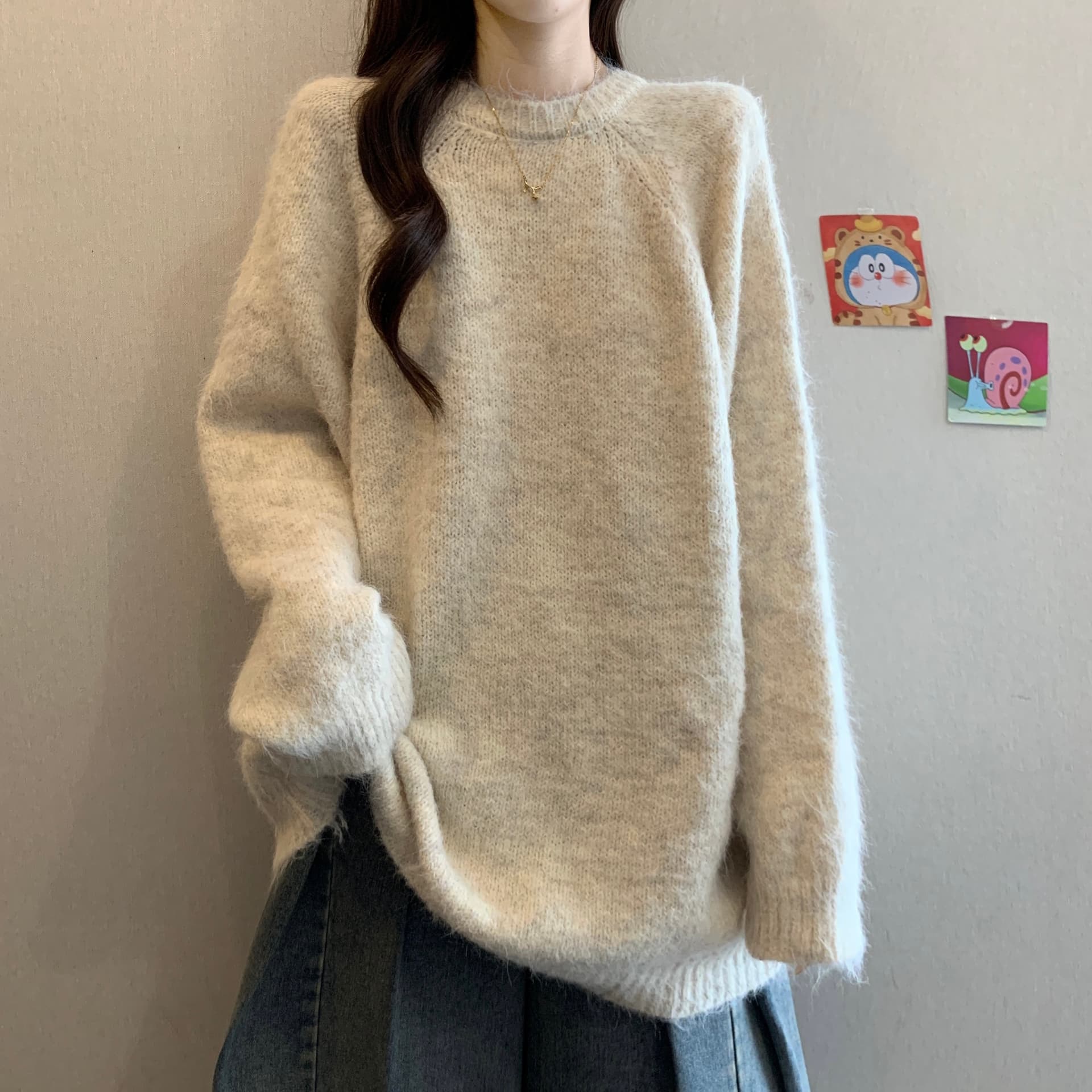 실사 빅 사이즈 새로운 디자인 센스 프랑스식 지방 mm 느긋한 바람 스웨터 슬림해 보이는 두꺼운 니트 스웨터 맨위 여성 이미지 4