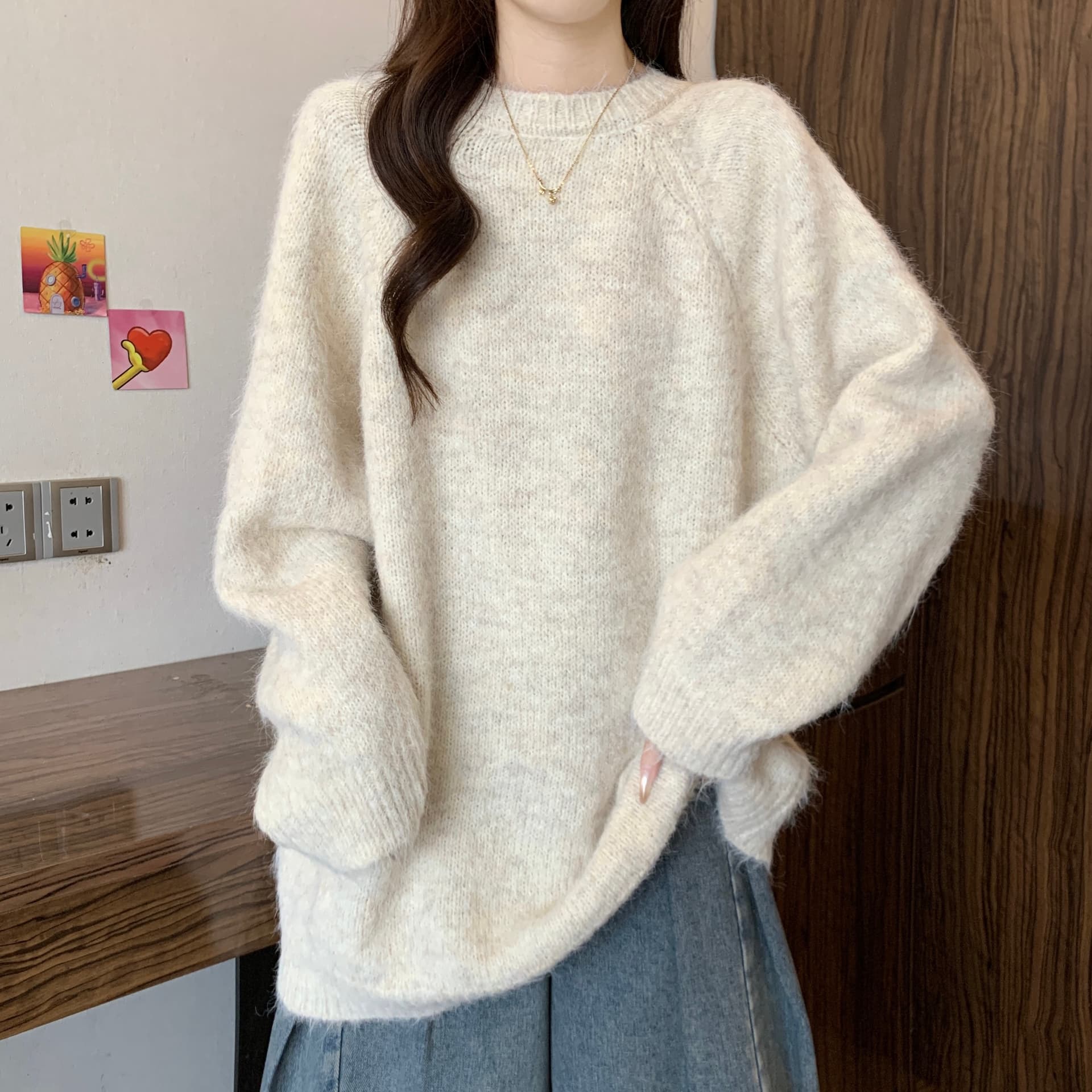 실사 빅 사이즈 새로운 디자인 센스 프랑스식 지방 mm 느긋한 바람 스웨터 슬림해 보이는 두꺼운 니트 스웨터 맨위 여성 상세 이미지 21