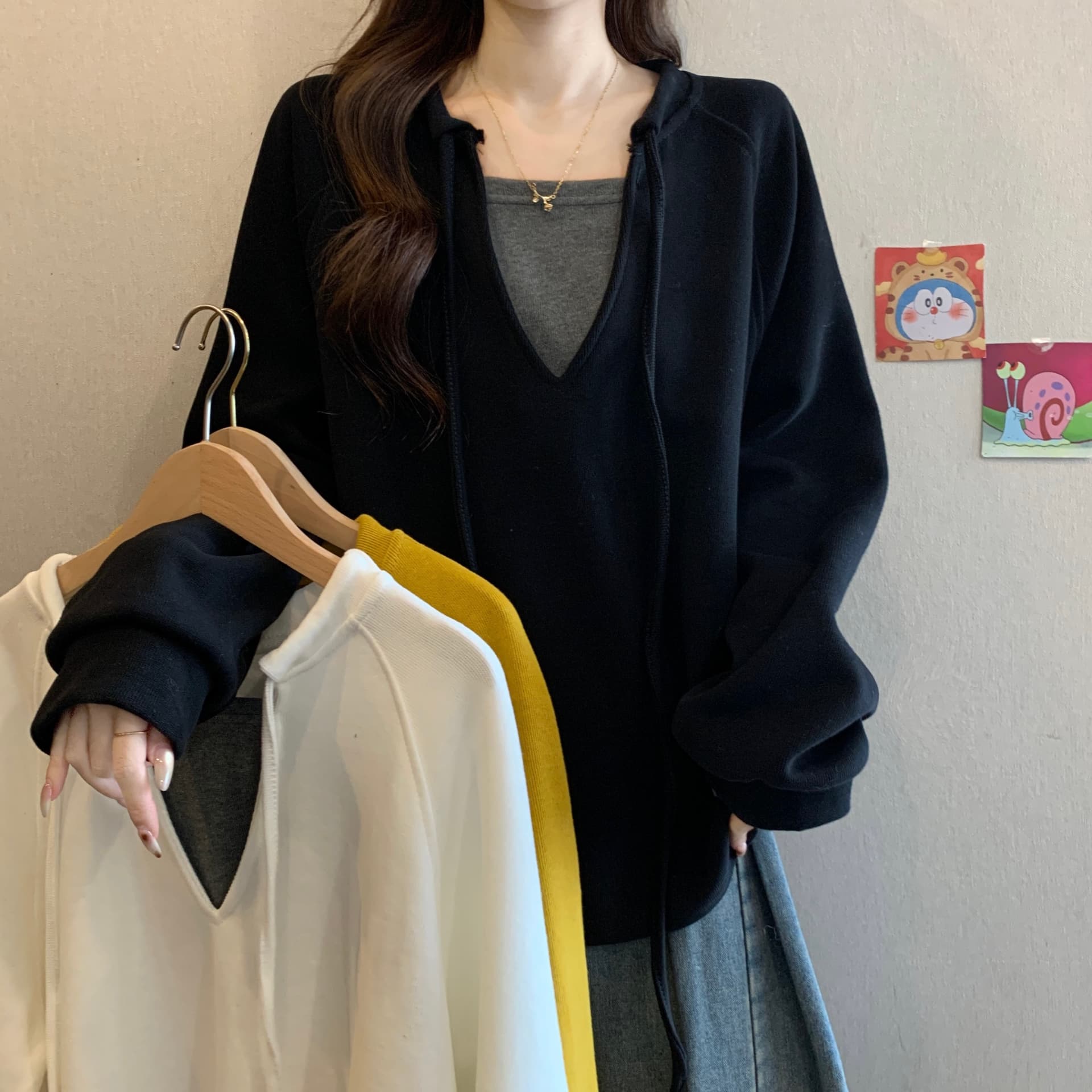 실사 빅 사이즈 지방 mm 가을 겨울 새로운 페이크 레이어드 풀오버 스웨트셔츠 작은 대중 펌프 로프 표지 고기 슬림해 보이는 맨위 여성 상세 이미지 20