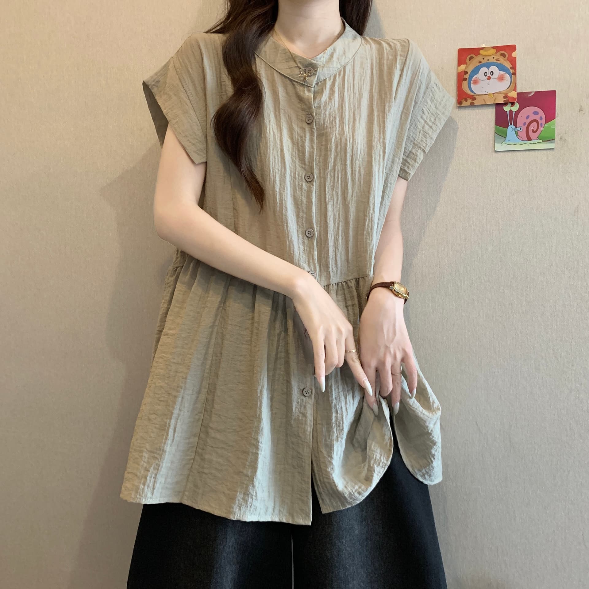 실사 빅 사이즈 새로운 디자인 센스 지방 mm 캐주얼 루즈핏 빛 럭셔리 패치워크 맨위 표지 고기 슬림해 보이는 다용도 셔츠 이미지 5