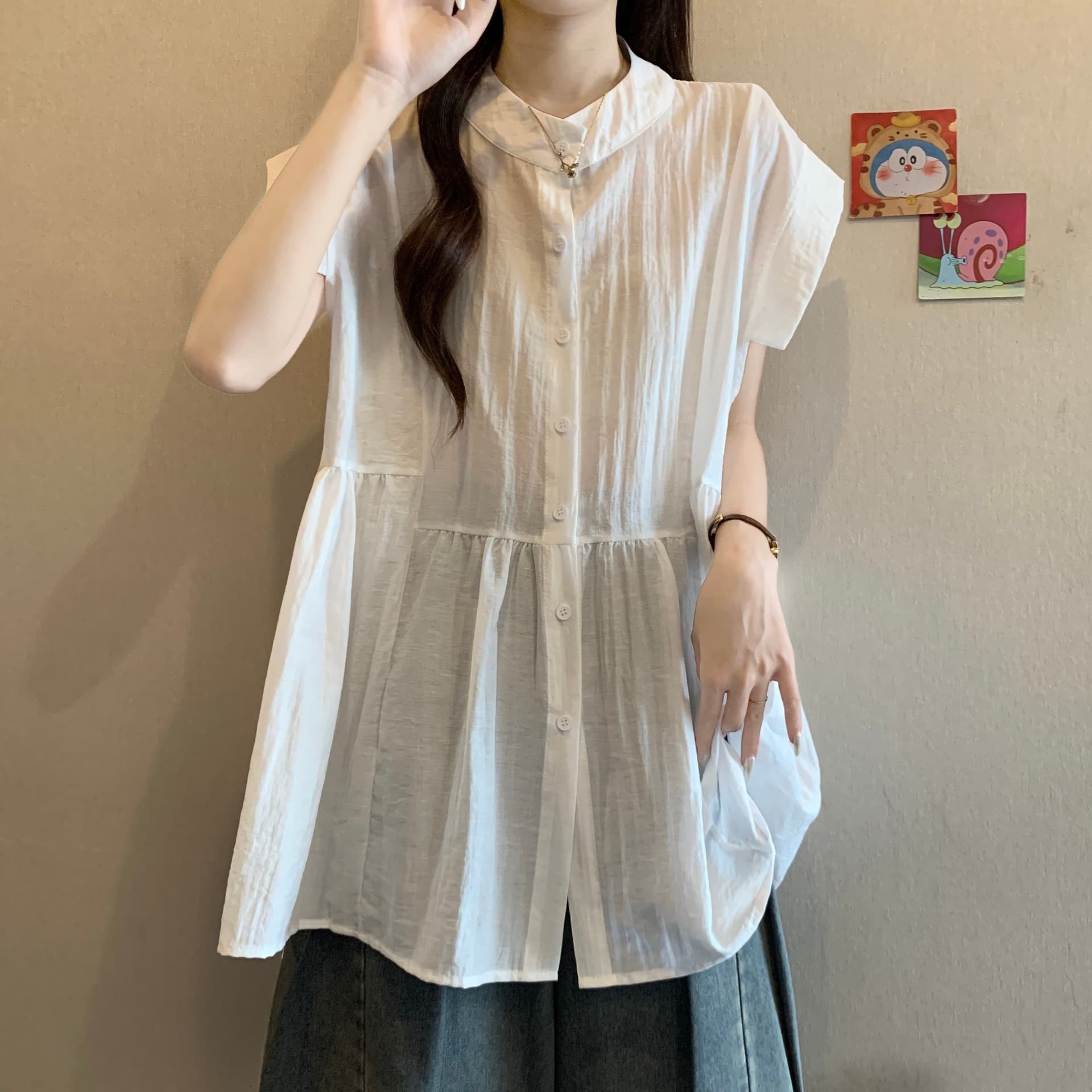 실사 빅 사이즈 새로운 디자인 센스 지방 mm 캐주얼 루즈핏 빛 럭셔리 패치워크 맨위 표지 고기 슬림해 보이는 다용도 셔츠 상세 이미지 8