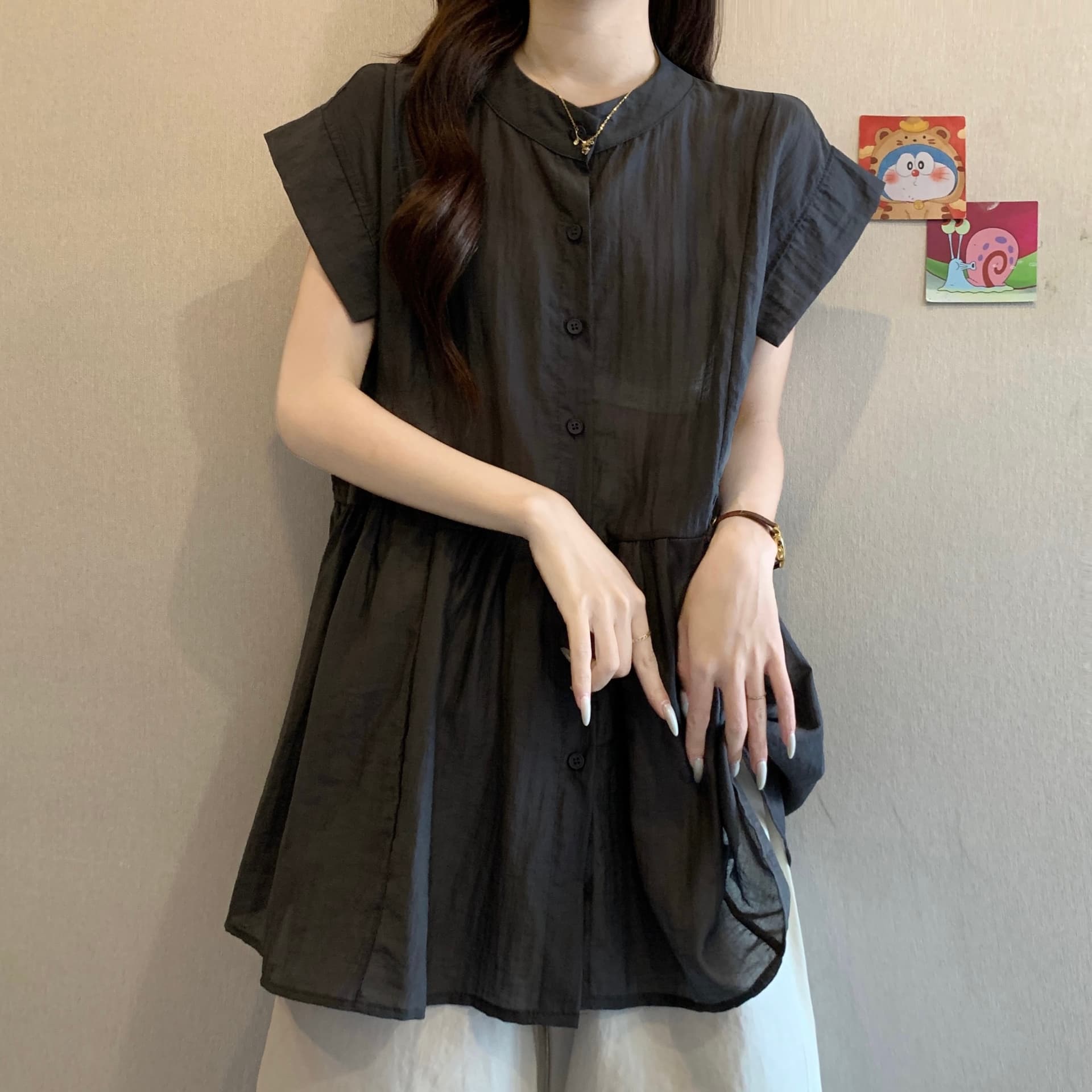 실사 빅 사이즈 새로운 디자인 센스 지방 mm 캐주얼 루즈핏 빛 럭셔리 패치워크 맨위 표지 고기 슬림해 보이는 다용도 셔츠 상세 이미지 13