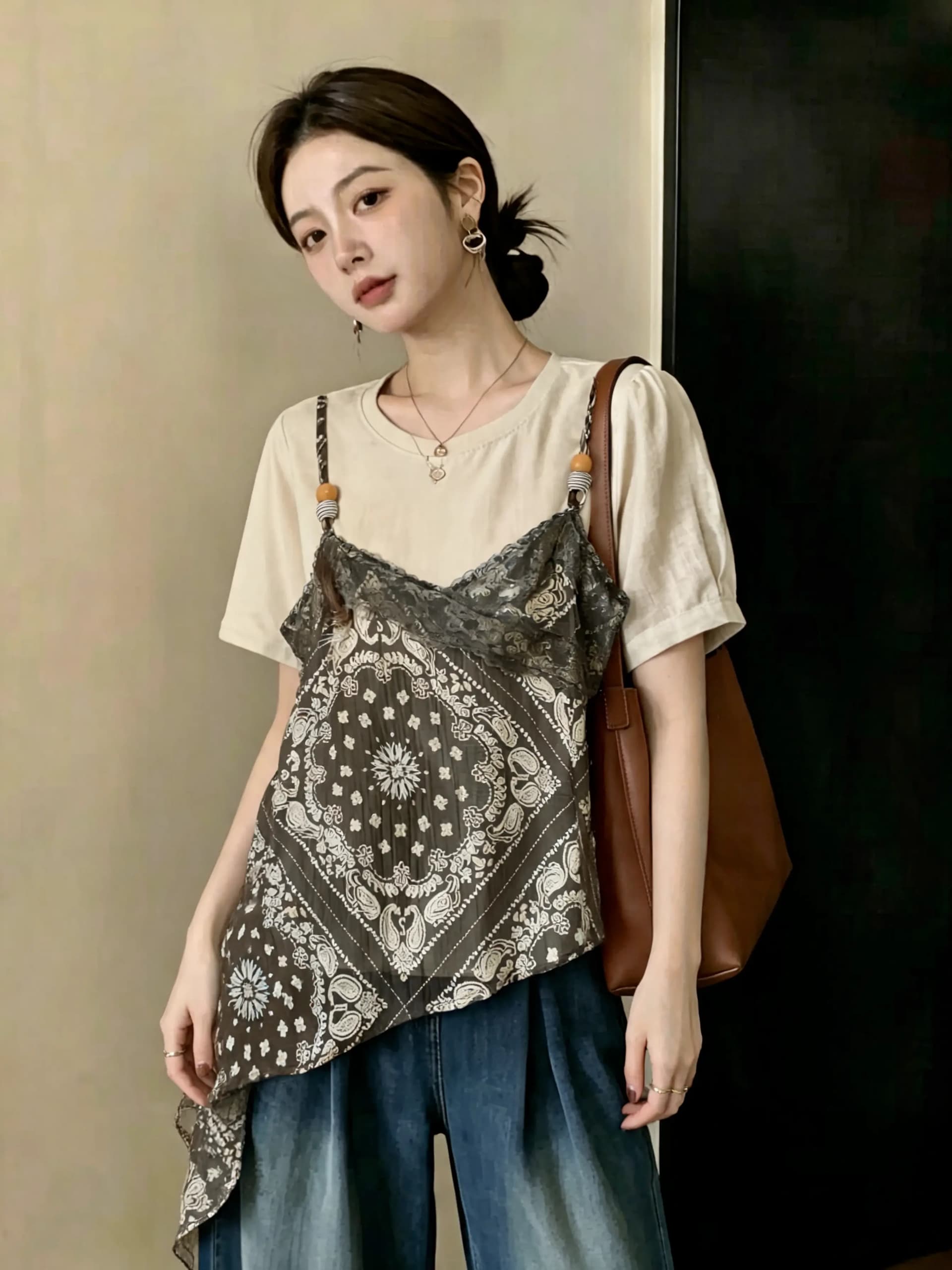 레이스 꽃무늬 슬립 페이크 레이어드 반팔 티셔츠 여성 여름 새로운 빅 사이즈 지방 mm 슈퍼 화재 연령 감소 슬림해 보이는 맨위 상세 이미지 4