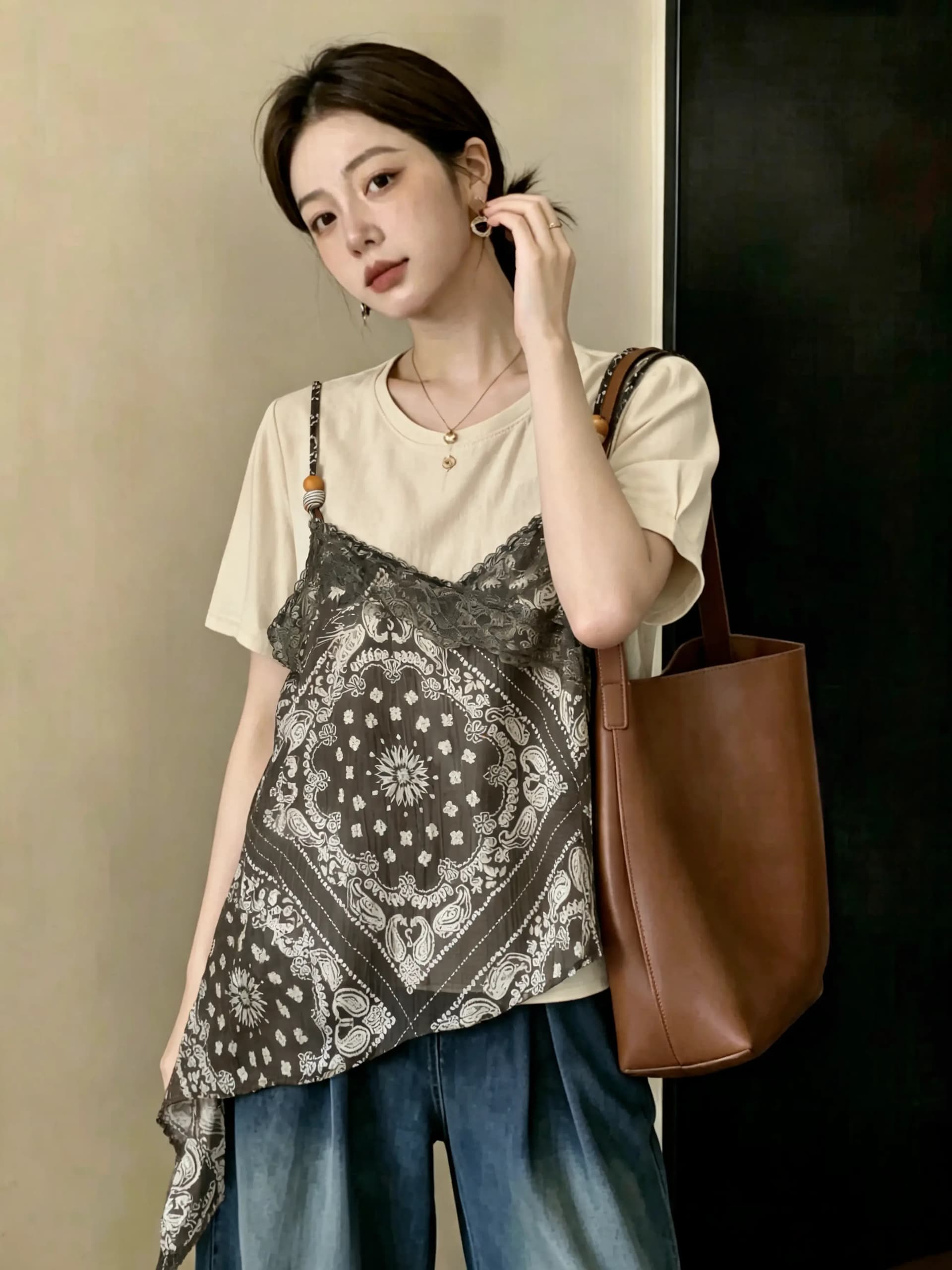 레이스 꽃무늬 슬립 페이크 레이어드 반팔 티셔츠 여성 여름 새로운 빅 사이즈 지방 mm 슈퍼 화재 연령 감소 슬림해 보이는 맨위 상세 이미지 5