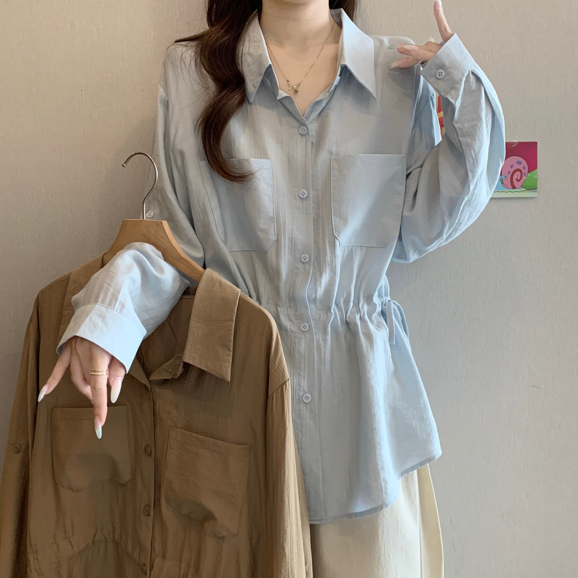 한 부서 펌프 로프 디자인 센스 POLO 칼라 긴팔 여성 셔츠 가을 새로운 빅 사이즈 패션 캐주얼 출퇴근 다용도 맨위 상세 이미지 8