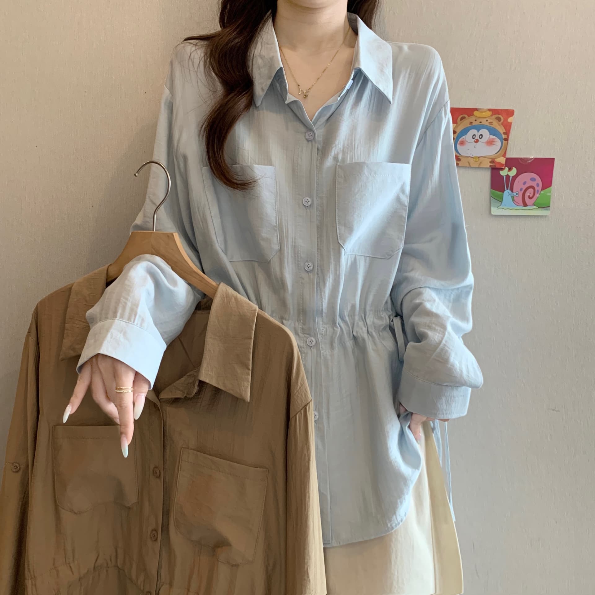 한 부서 펌프 로프 디자인 센스 POLO 칼라 긴팔 여성 셔츠 가을 새로운 빅 사이즈 패션 캐주얼 출퇴근 다용도 맨위 상세 이미지 9