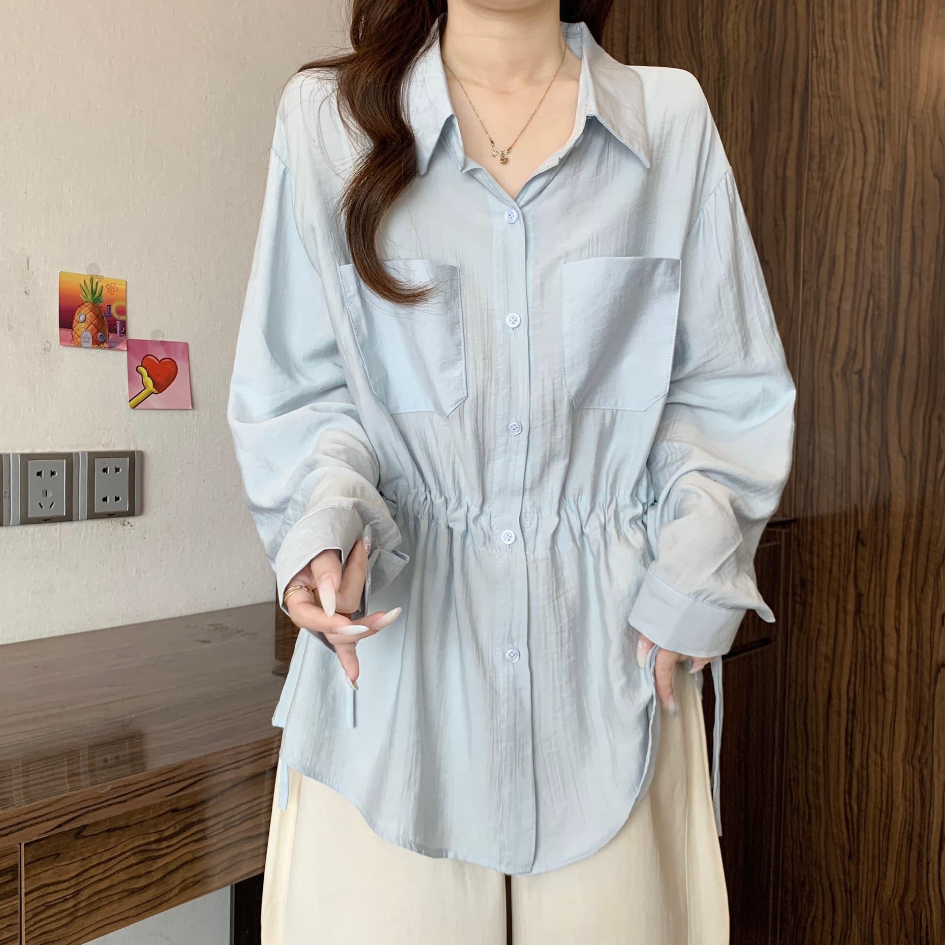 한 부서 펌프 로프 디자인 센스 POLO 칼라 긴팔 여성 셔츠 가을 새로운 빅 사이즈 패션 캐주얼 출퇴근 다용도 맨위 상세 이미지 11