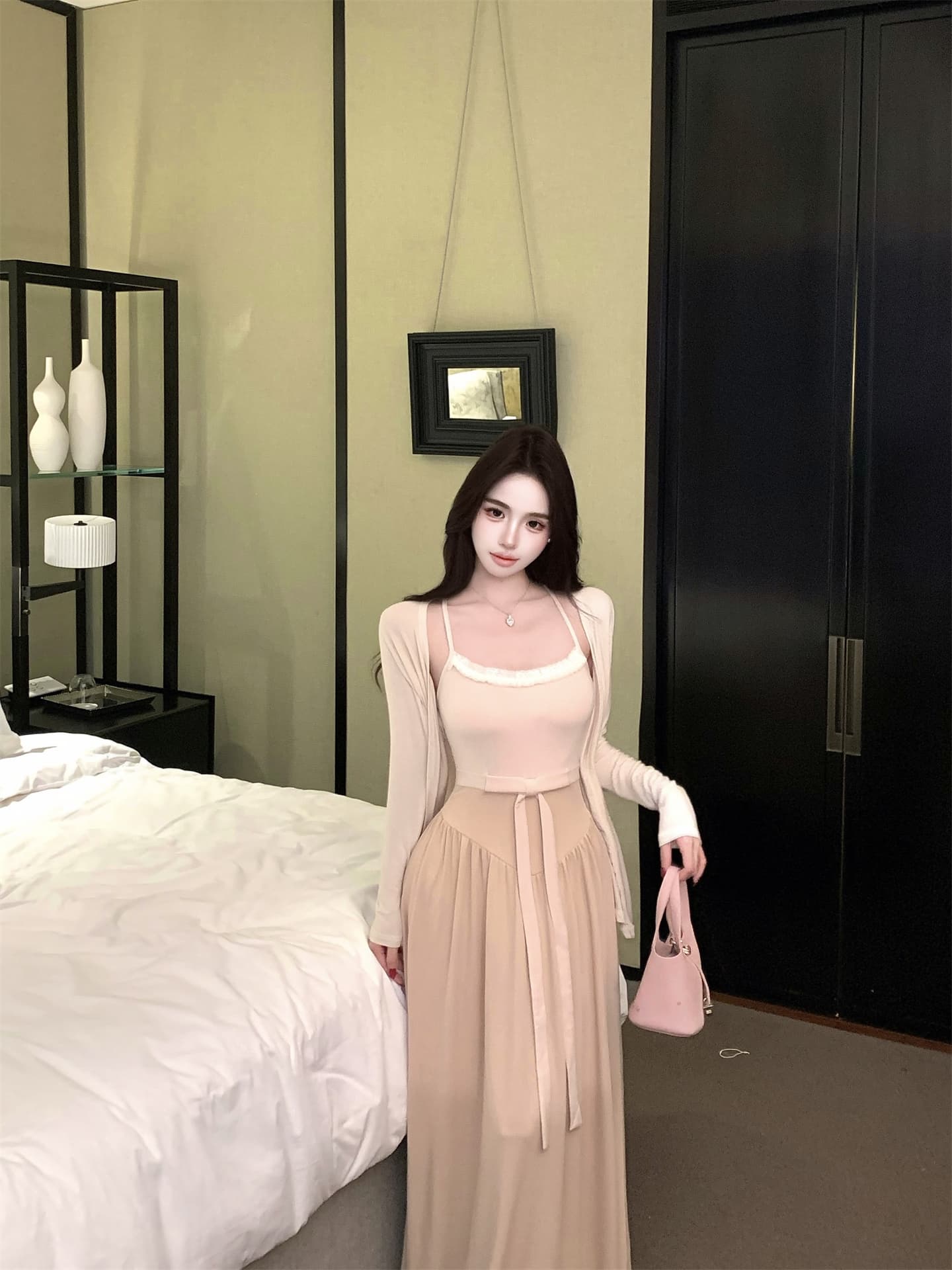 실사 가을 디스플레이 부드러운 홍당무 달콤한 자매 치마 순수한 욕망 슬립 롱 스커트 다용도 자외선 차단 카디건 코트 투피스 세트 상세 이미지 7
