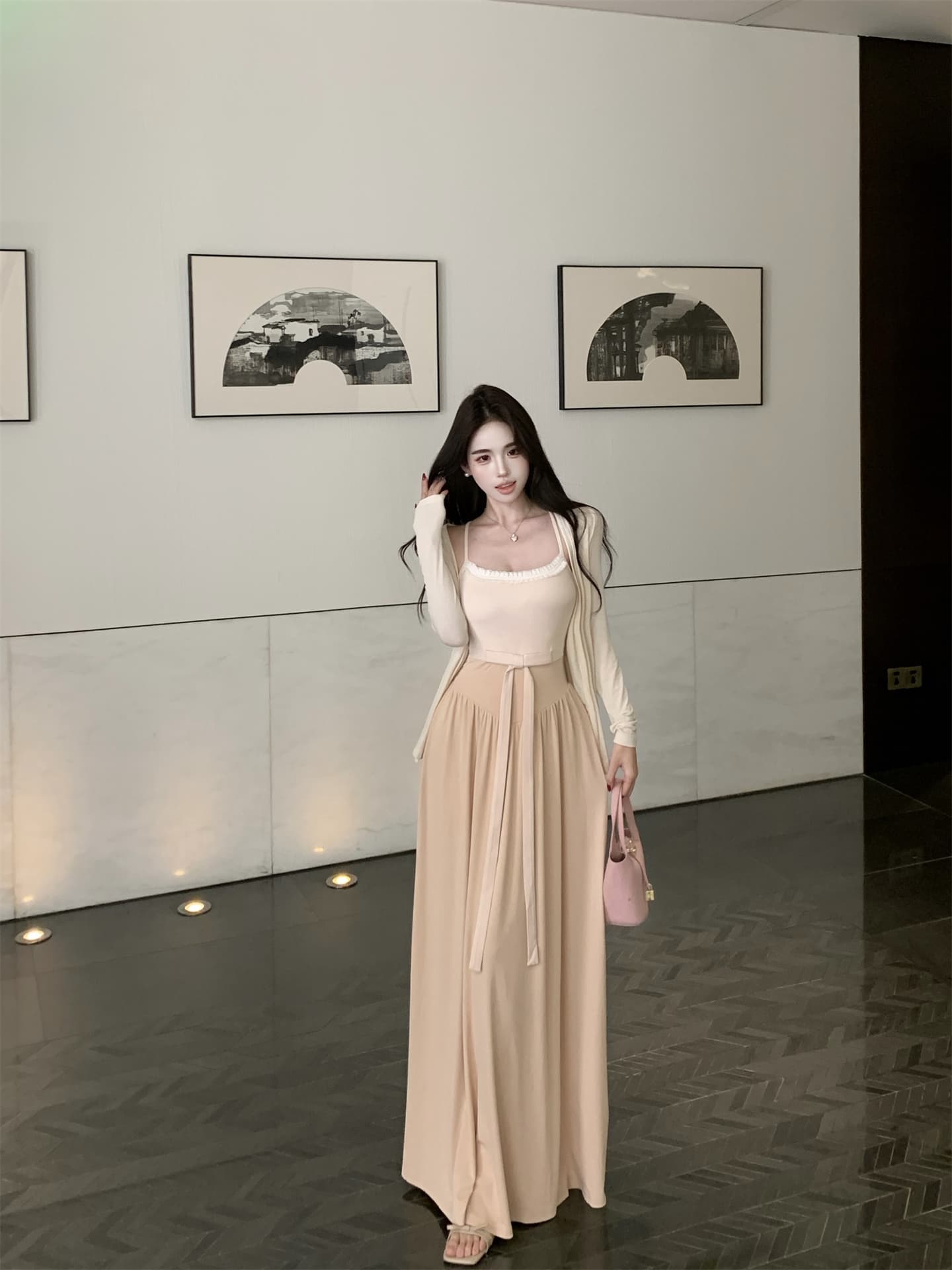 실사 가을 디스플레이 부드러운 홍당무 달콤한 자매 치마 순수한 욕망 슬립 롱 스커트 다용도 자외선 차단 카디건 코트 투피스 세트 상세 이미지 16