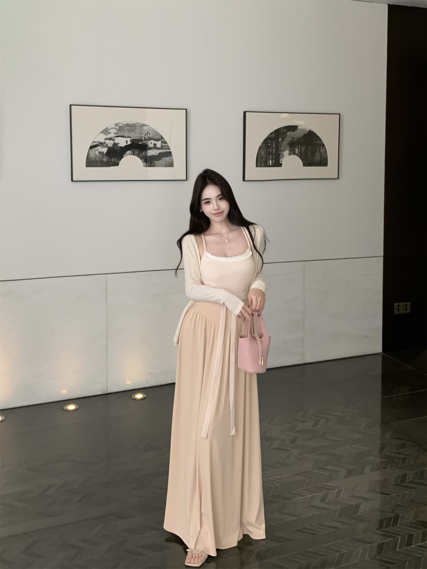 실사 가을 디스플레이 부드러운 홍당무 달콤한 자매 치마 순수한 욕망 슬립 롱 스커트 다용도 자외선 차단 카디건 코트 투피스 세트 상세 이미지 18