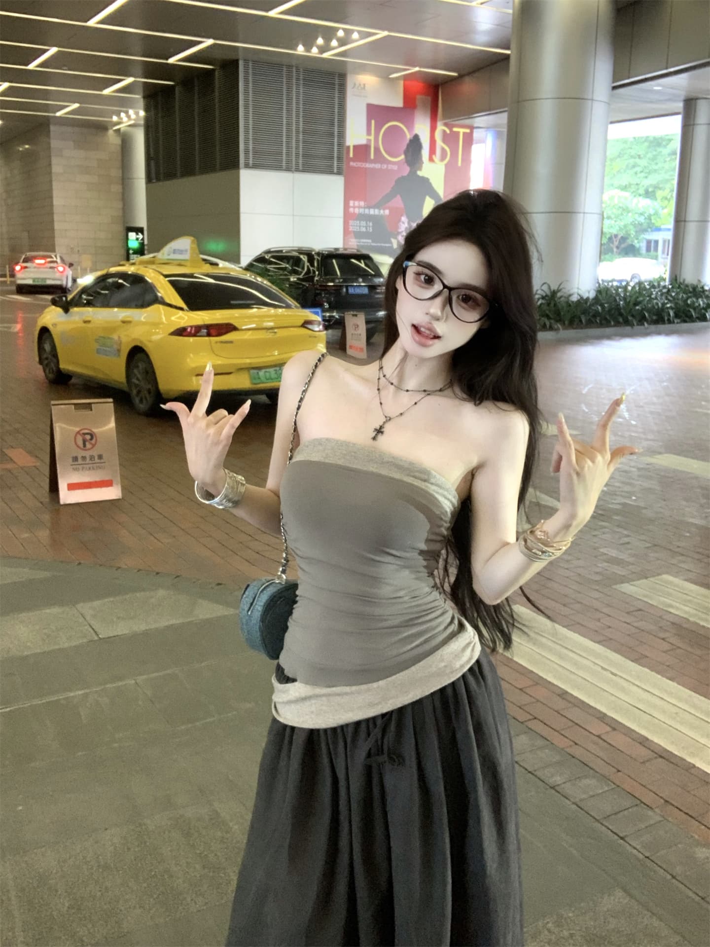 실사 새로운 안개 얼굴 낮음 포화 상태 패치워크 명중 Pleat 튜브탑 디자이너 큐프라 휴가 바람 점프 슈트 롱 스커트 상세 이미지 3