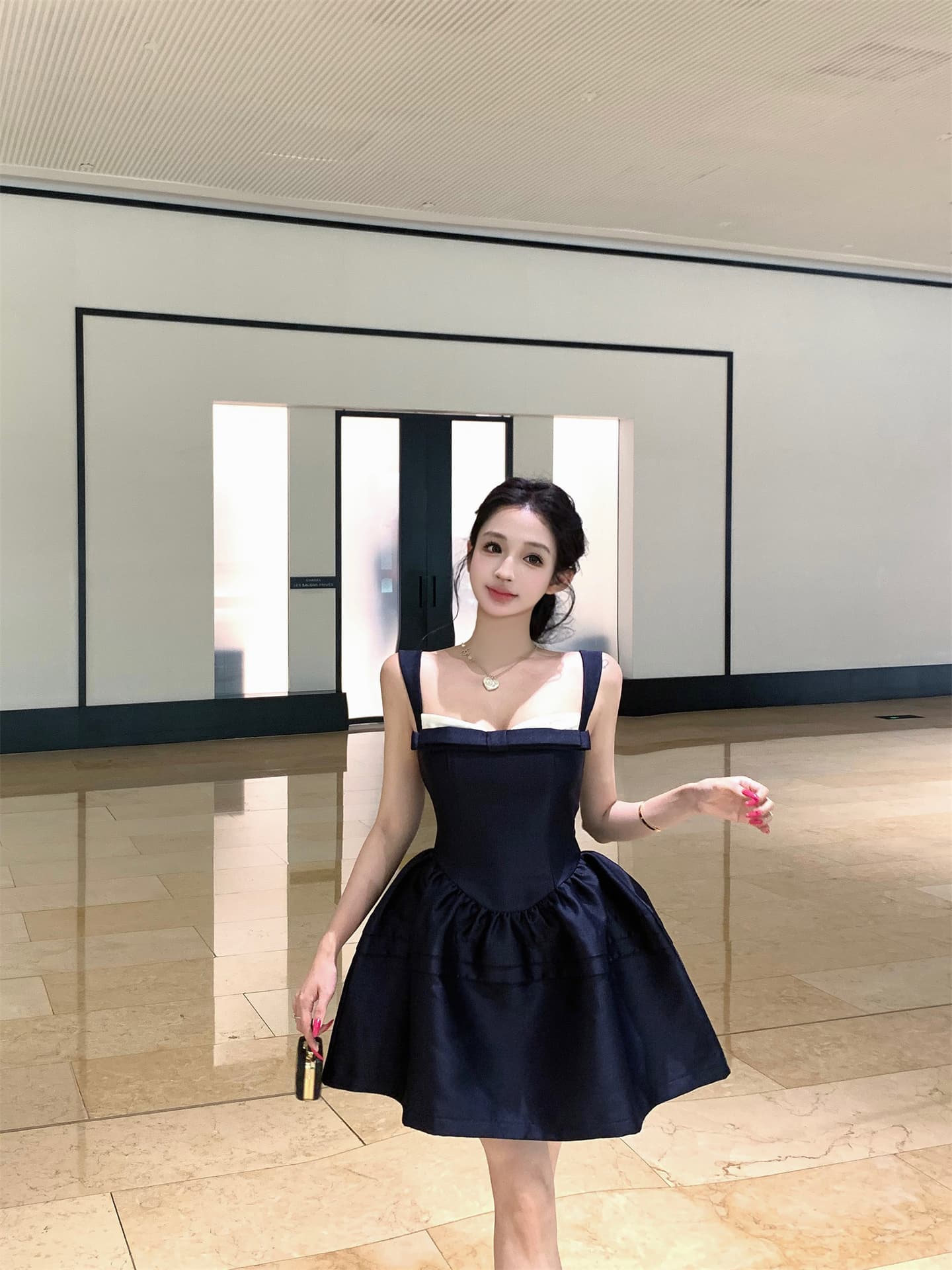 실사 새로운 새끼 고양이 귀 무거운 작업 모방 실크 털 나비 매듭 공주 주간 예복 슬립 여성 드레스 상세 이미지 7