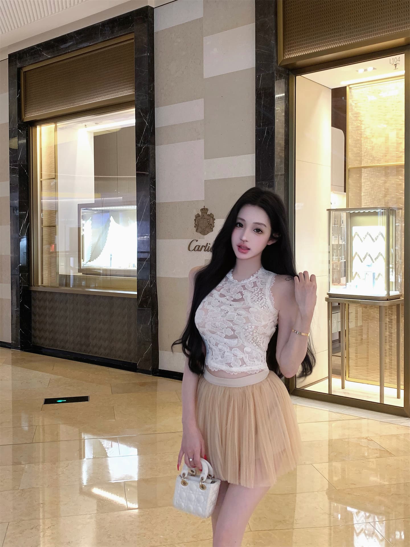 실사 새로운 矜贵 아름다움 순수한 욕망 무거운 작업 자수 홀로우 아웃 레이스 조끼 망사 퍼프 미니 스커트 세트 이미지 4