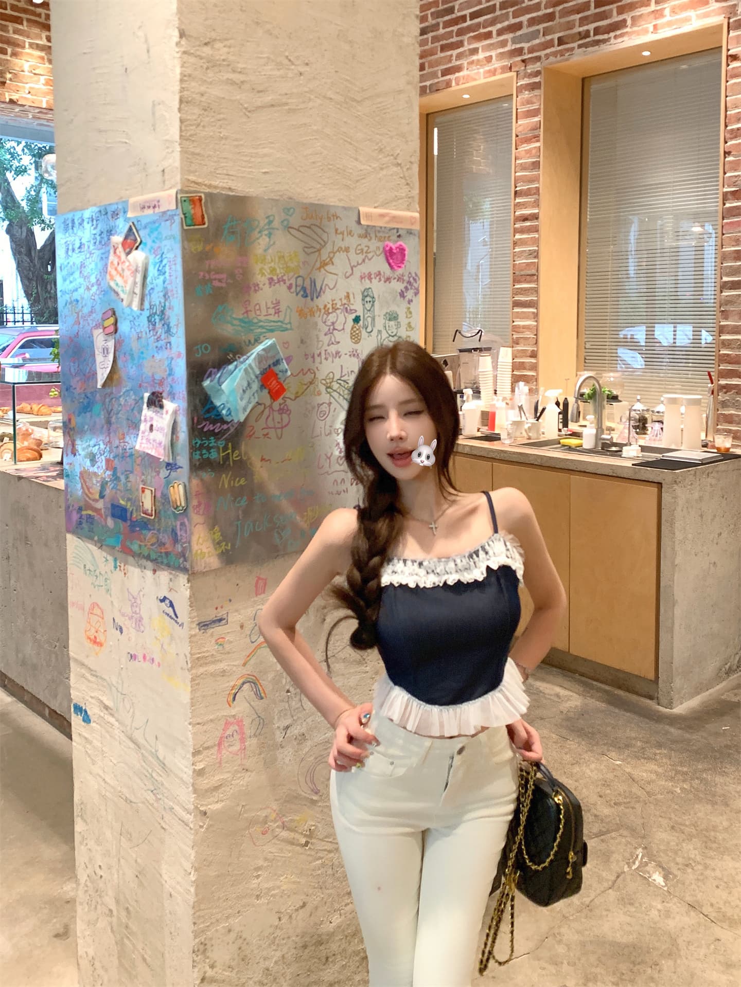 실사 소녀 아로마 모방 데님 레이스 슬립 맨위 여성 디자인 센스 여름 한 마디 드레스 상세 이미지 13
