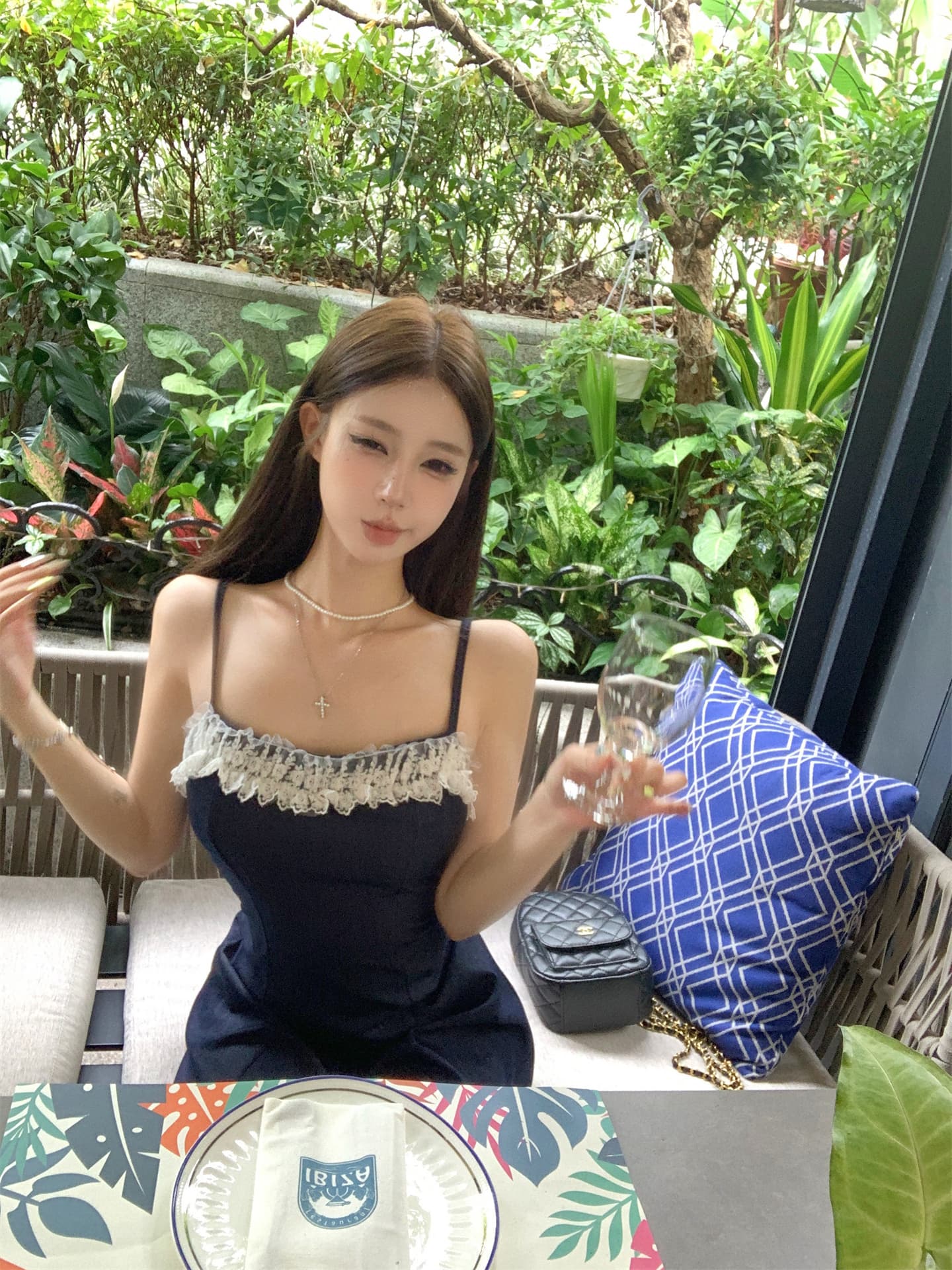 실사 소녀 아로마 모방 데님 레이스 슬립 맨위 여성 디자인 센스 여름 한 마디 드레스 상세 이미지 20