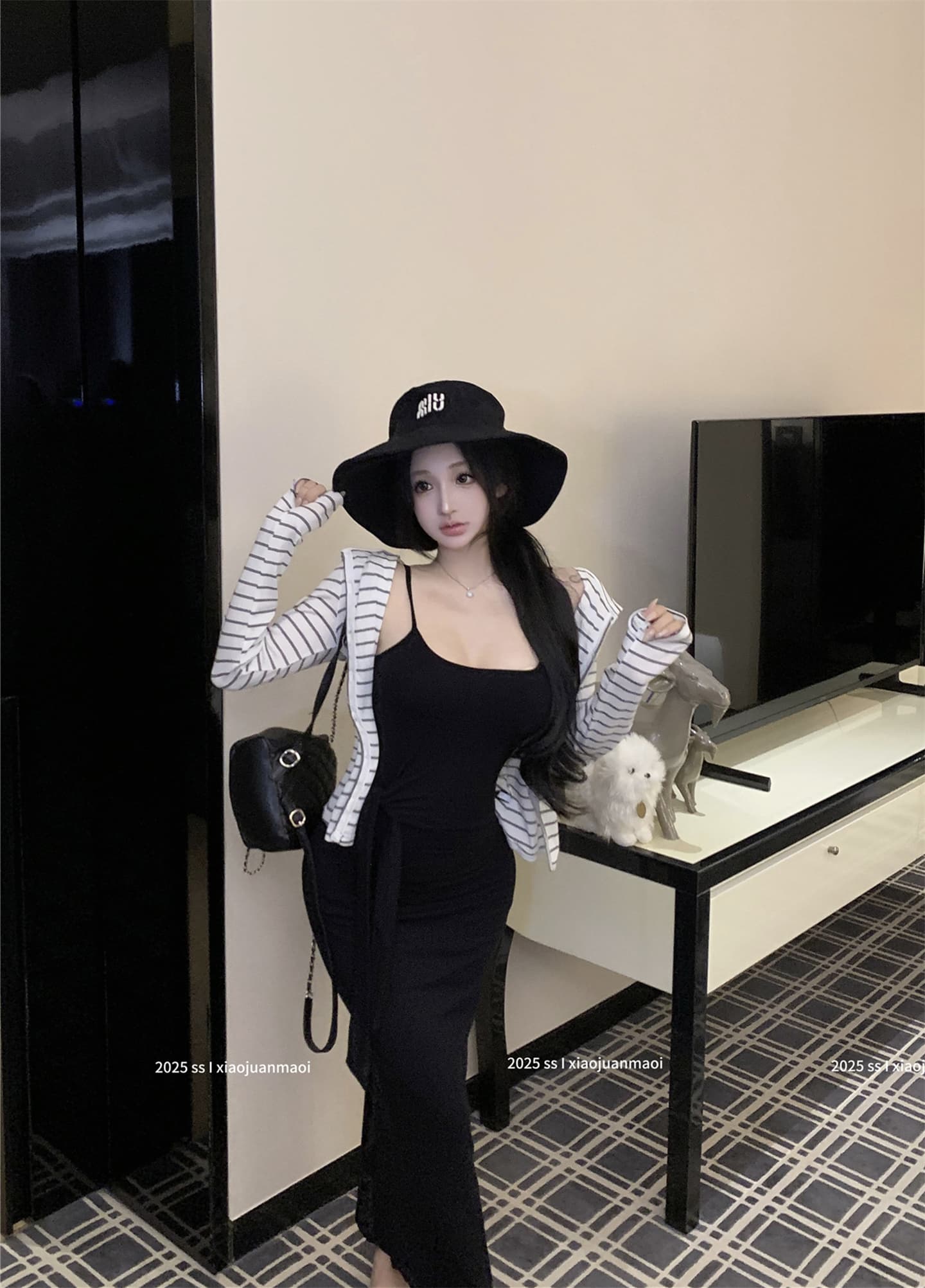 실사 이른 가을 스키니 종이 사람들 비틀림 스트랩 슬립 드레스 여성 가을철 실크 긴팔 자외선 차단 오픈 가디건 이미지 4