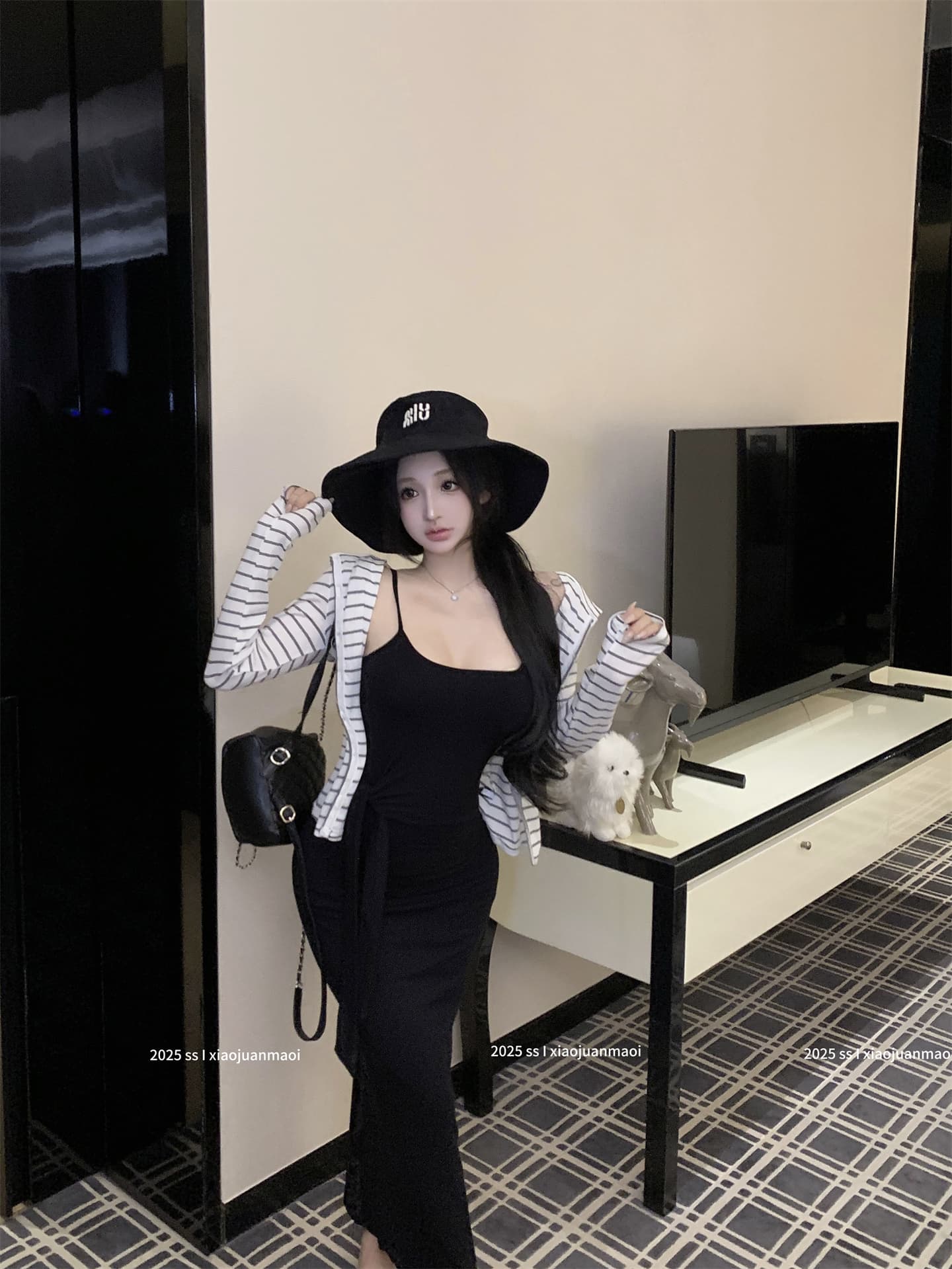 실사 이른 가을 스키니 종이 사람들 비틀림 스트랩 슬립 드레스 여성 가을철 실크 긴팔 자외선 차단 오픈 가디건 상세 이미지 5