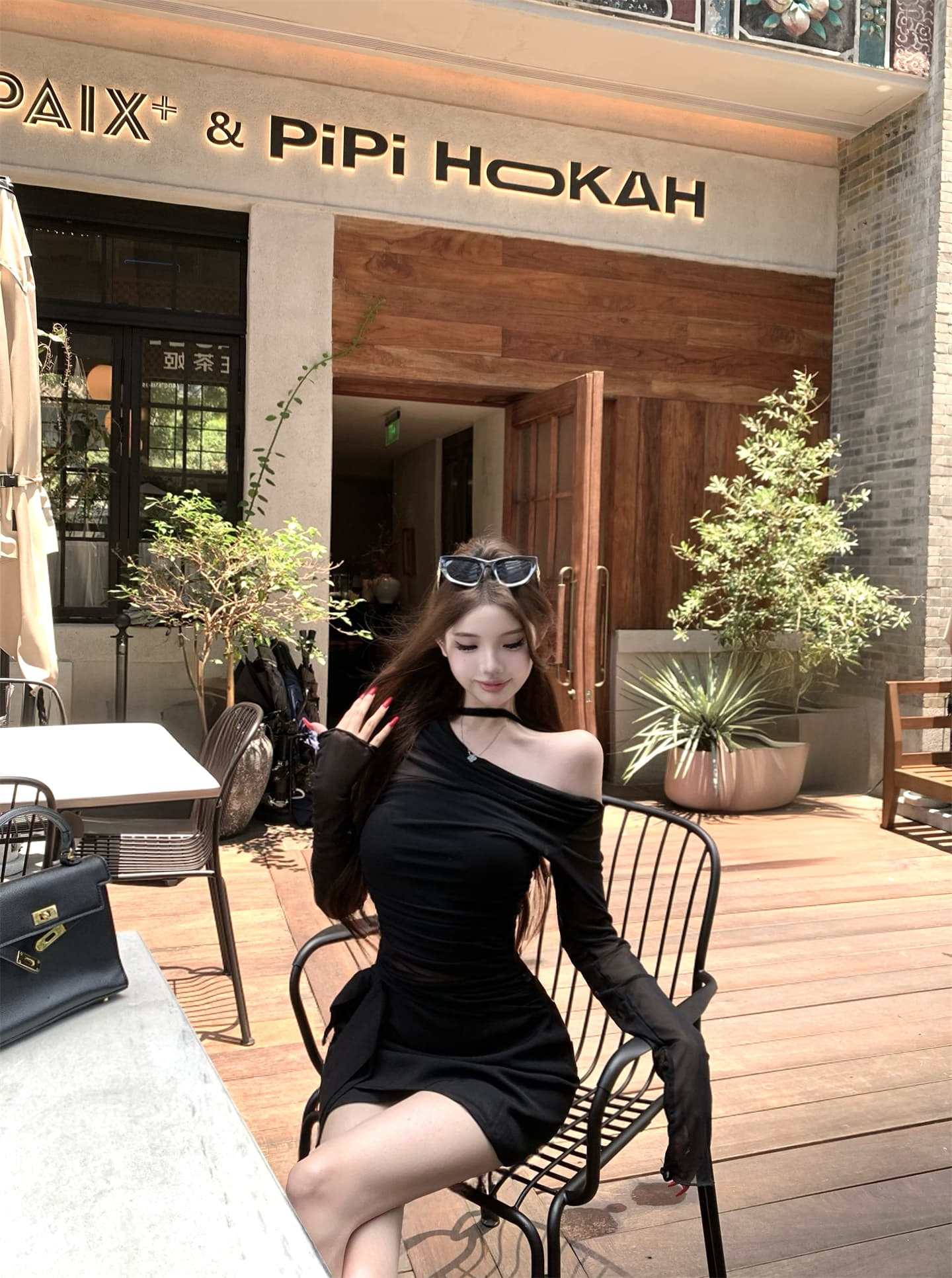 실사 이른 가을 페이크 레이어드 오프숄더 섹시함 블랙 하프 ~을 통해 기본 셔츠 얇은 벨트 슬림해 보이는 반신 스커트 핫걸 세트 상세 이미지 6