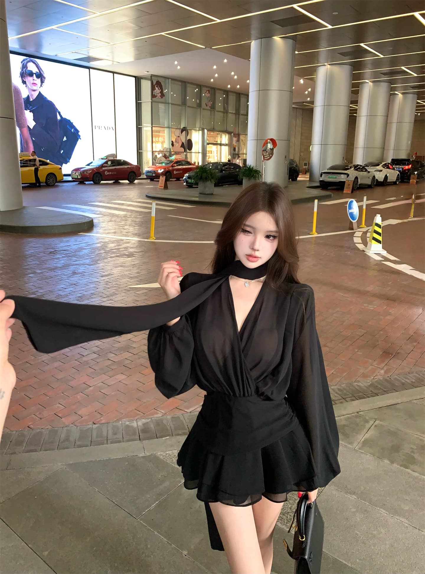실사 이른 가을 프랑스식 리본 쉬폰 긴팔 여성 드레스 품격 허리 수축 한 마디 미니 스커트 자이언트 잘 생긴 치마 상세 이미지 4