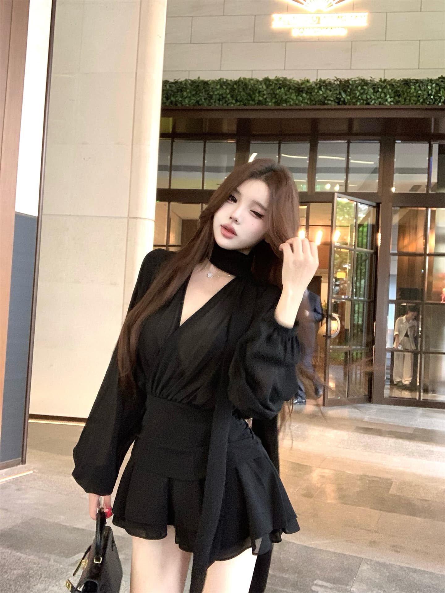 실사 이른 가을 프랑스식 리본 쉬폰 긴팔 여성 드레스 품격 허리 수축 한 마디 미니 스커트 자이언트 잘 생긴 치마 상세 이미지 5
