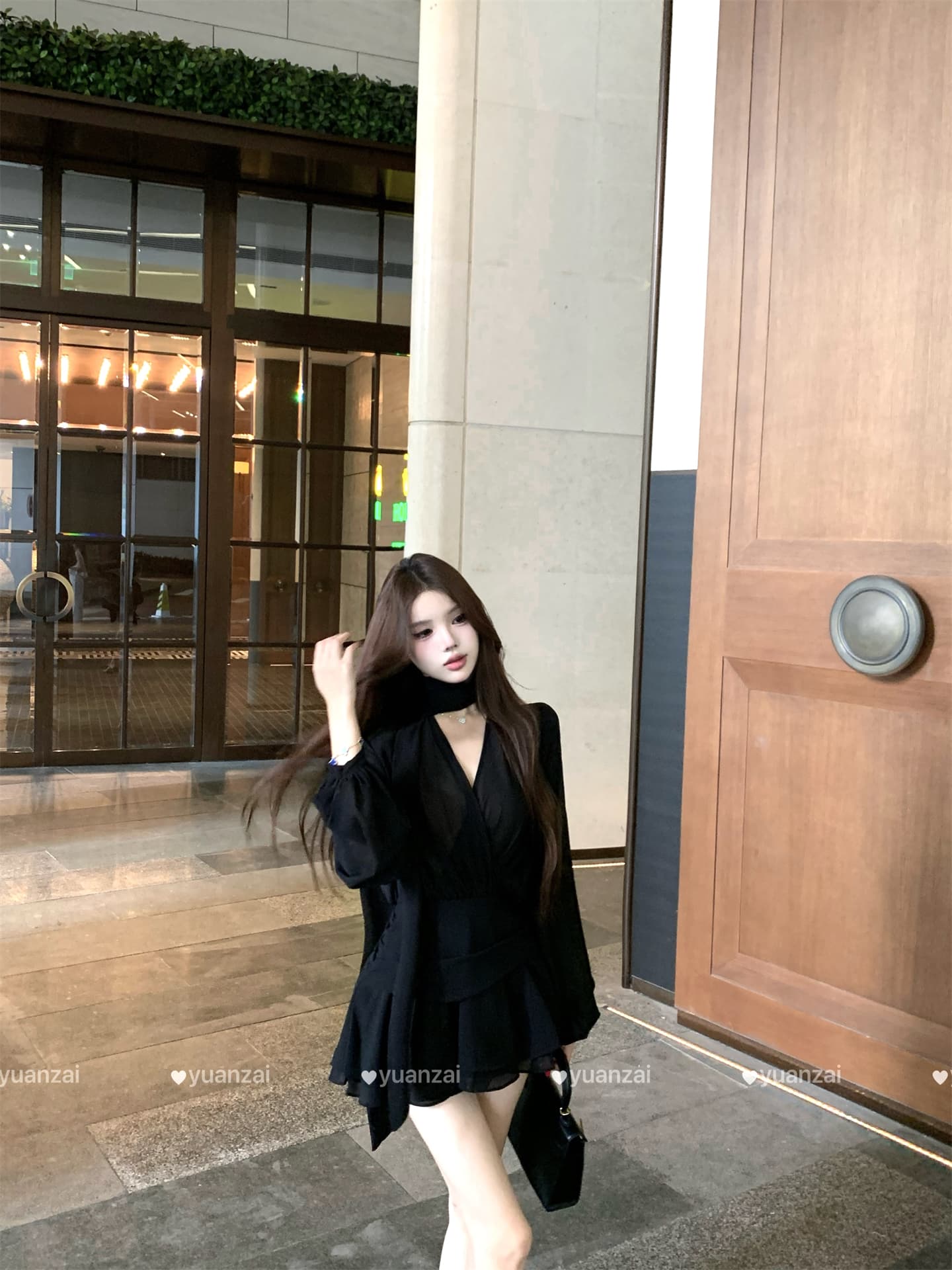 실사 이른 가을 프랑스식 리본 쉬폰 긴팔 여성 드레스 품격 허리 수축 한 마디 미니 스커트 자이언트 잘 생긴 치마 상세 이미지 6