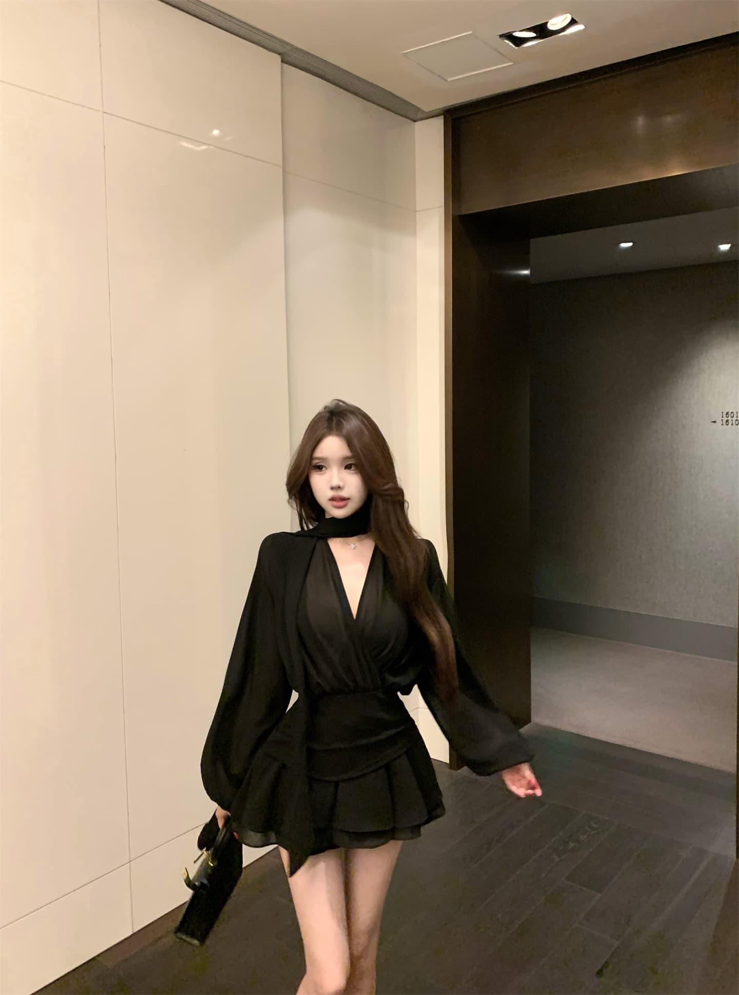 실사 이른 가을 프랑스식 리본 쉬폰 긴팔 여성 드레스 품격 허리 수축 한 마디 미니 스커트 자이언트 잘 생긴 치마 상세 이미지 7