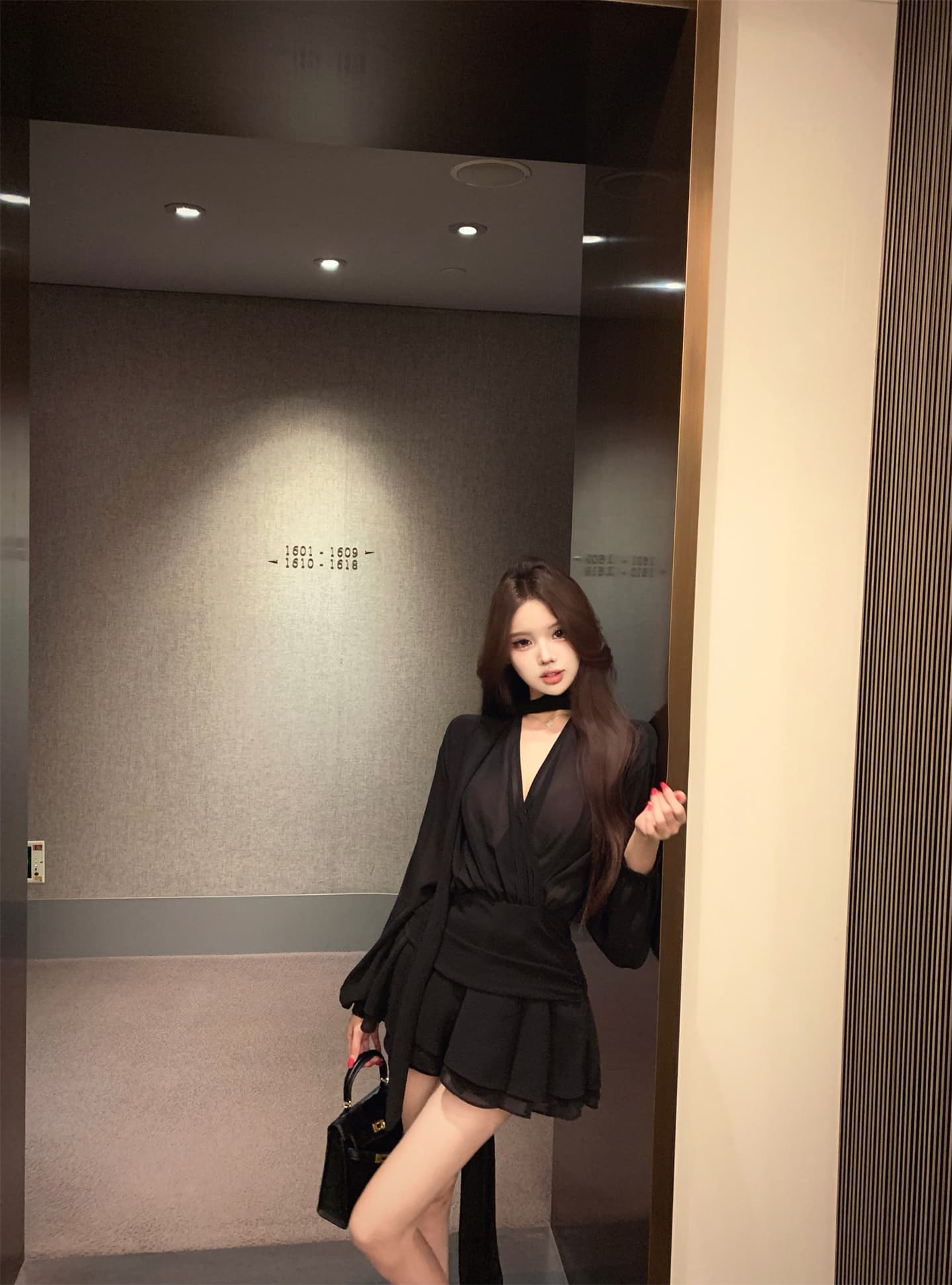 실사 이른 가을 프랑스식 리본 쉬폰 긴팔 여성 드레스 품격 허리 수축 한 마디 미니 스커트 자이언트 잘 생긴 치마 상세 이미지 8