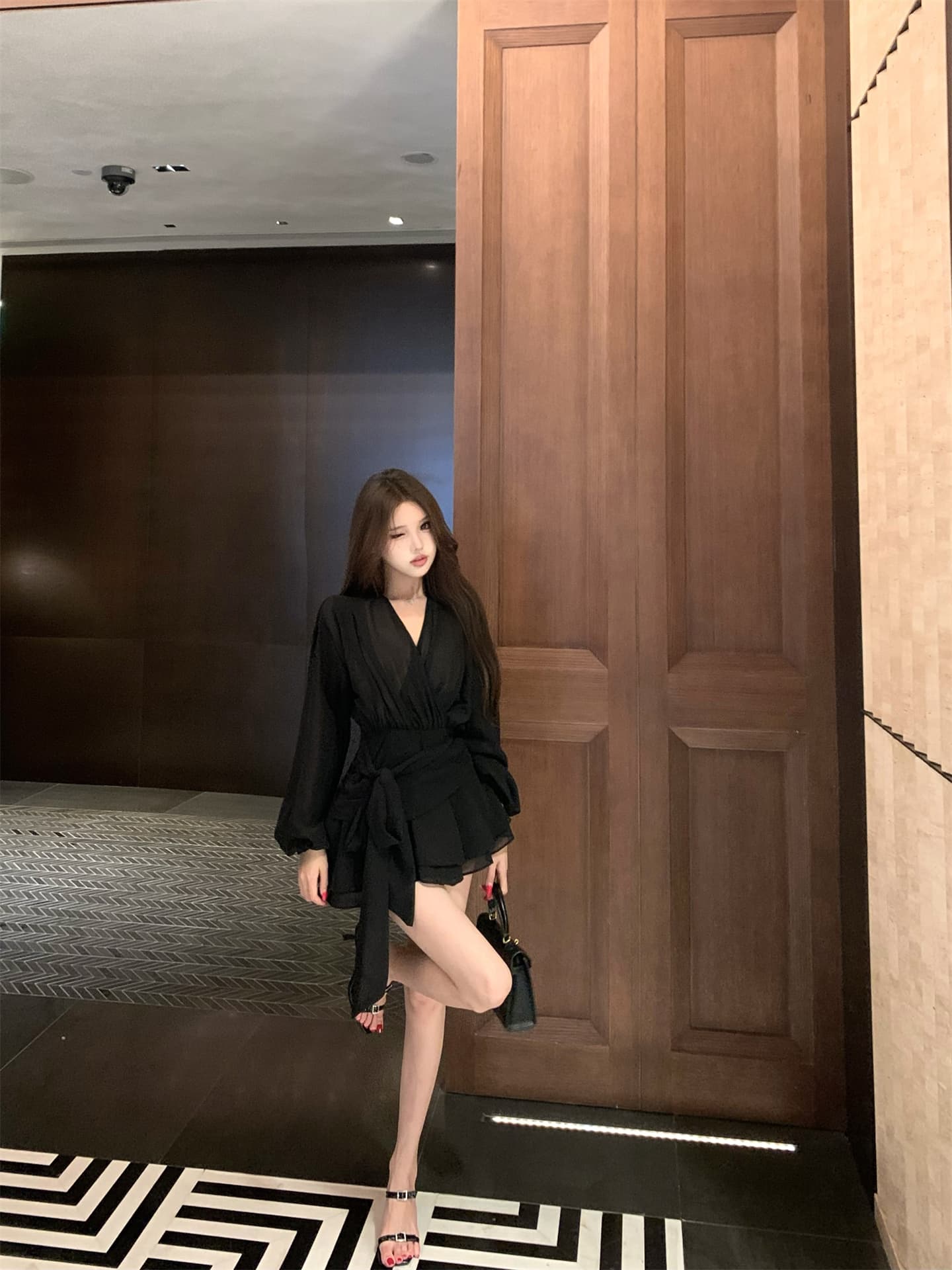 실사 이른 가을 프랑스식 리본 쉬폰 긴팔 여성 드레스 품격 허리 수축 한 마디 미니 스커트 자이언트 잘 생긴 치마 상세 이미지 12