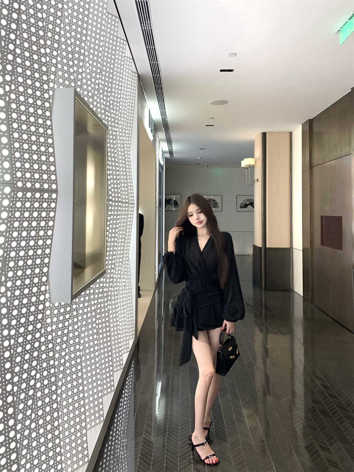 실사 이른 가을 프랑스식 리본 쉬폰 긴팔 여성 드레스 품격 허리 수축 한 마디 미니 스커트 자이언트 잘 생긴 치마 상세 이미지 13