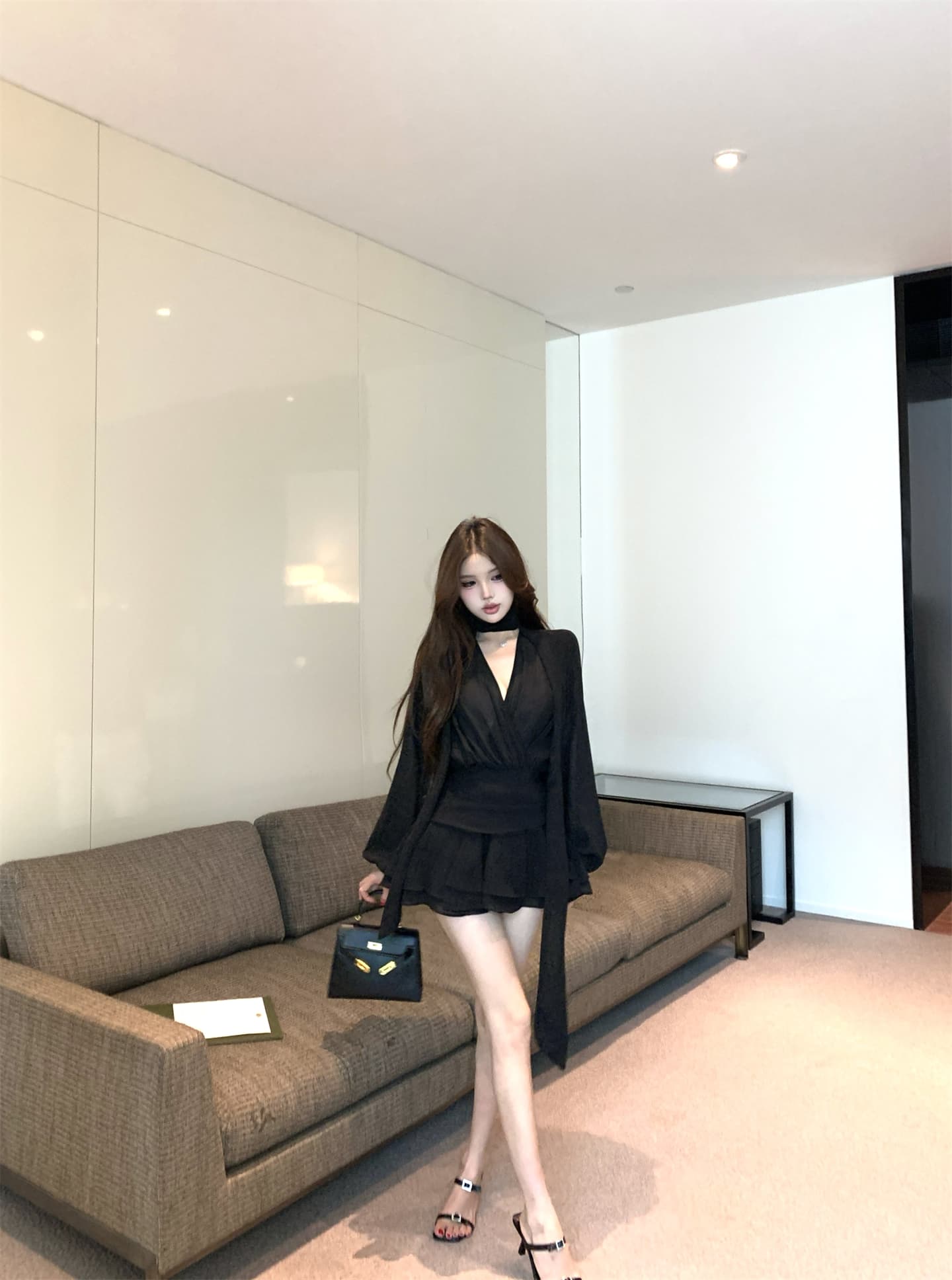 실사 이른 가을 프랑스식 리본 쉬폰 긴팔 여성 드레스 품격 허리 수축 한 마디 미니 스커트 자이언트 잘 생긴 치마 상세 이미지 14