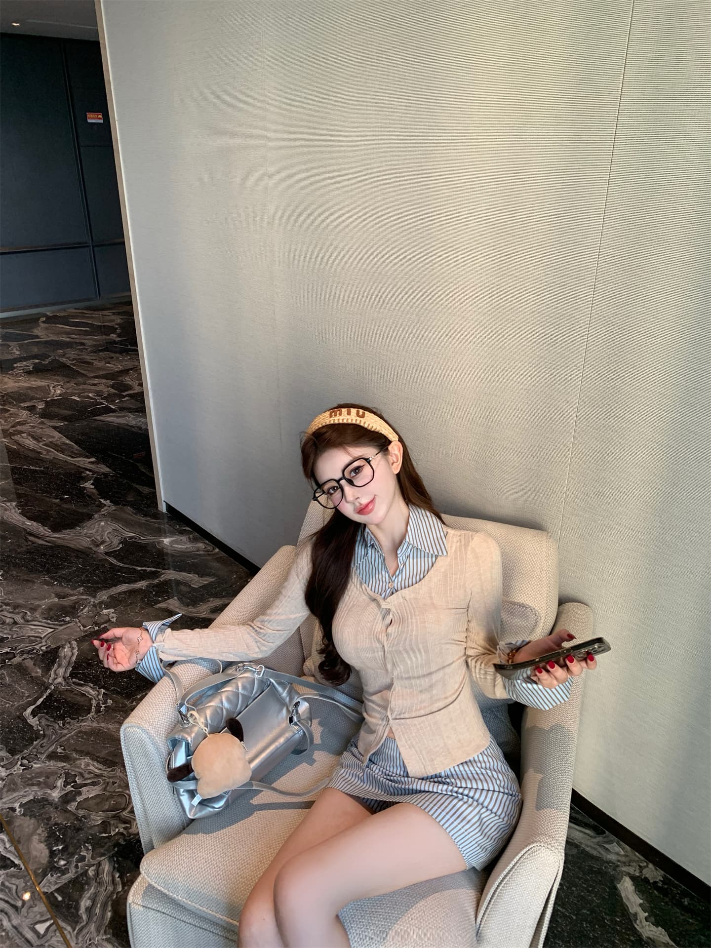 실사 이른 가을 새로운 페이크 레이어드 셔츠 맨위 여성 코디 스트라이프 반신 치마바지 전체 집합 한 부서 착용 가져 가라. 상세 이미지 7