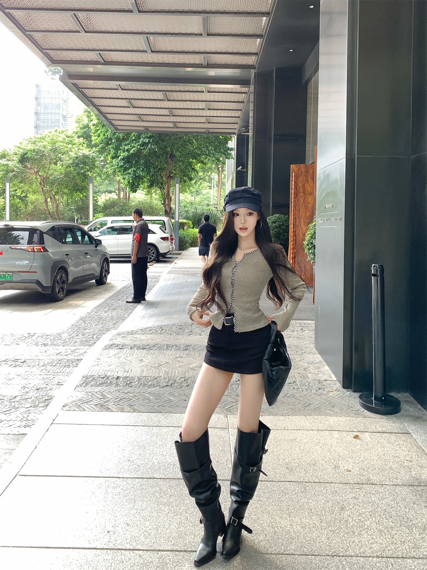 실사 이른 가을 해체주의 문 襟 체크무늬 비틀림 테두리 허리 수축 슬림해 보이는 니트 기본 셔츠 긴팔 맨위 상세 이미지 12