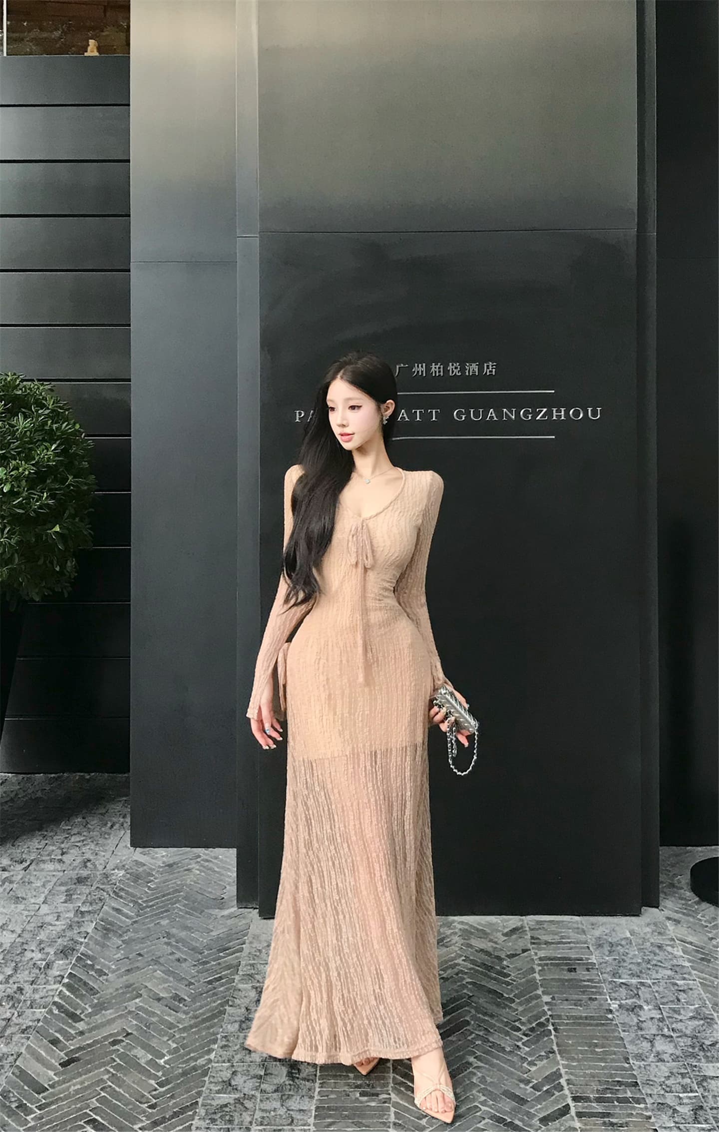 실사 이른 가을 어렴풋이 나타나면 ~ 중 미적 감각 드레스 레이스 레이스업 여성 레트로 분위기 긴팔 프랑스식 롱 스커트 이미지 4