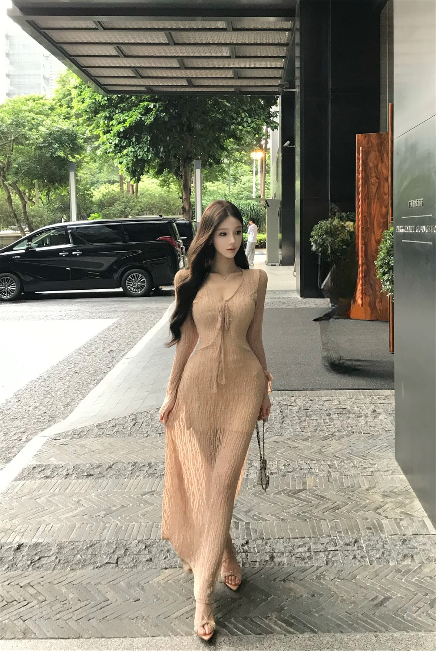 실사 이른 가을 어렴풋이 나타나면 ~ 중 미적 감각 드레스 레이스 레이스업 여성 레트로 분위기 긴팔 프랑스식 롱 스커트 이미지 2