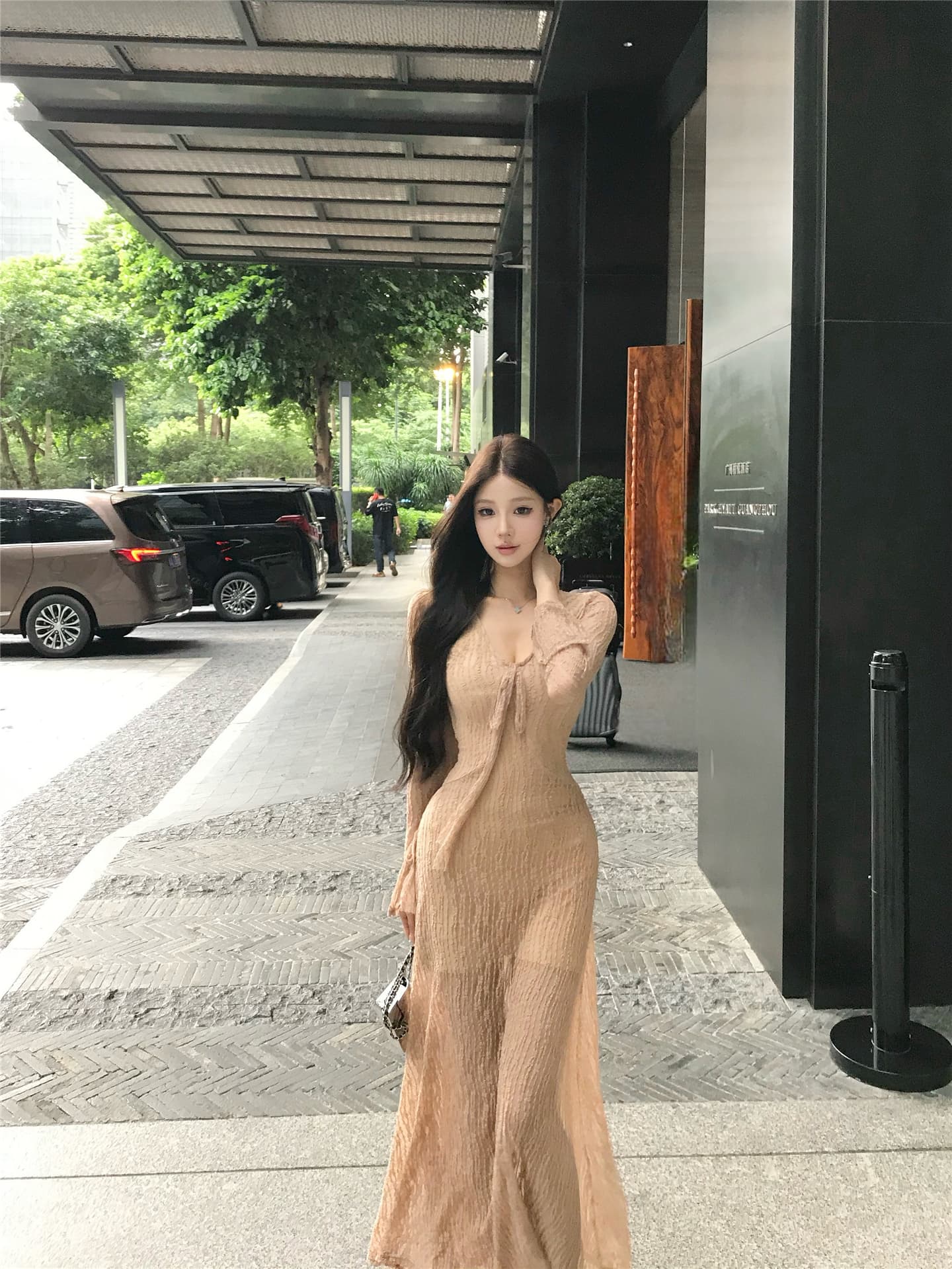 실사 이른 가을 어렴풋이 나타나면 ~ 중 미적 감각 드레스 레이스 레이스업 여성 레트로 분위기 긴팔 프랑스식 롱 스커트 상세 이미지 4