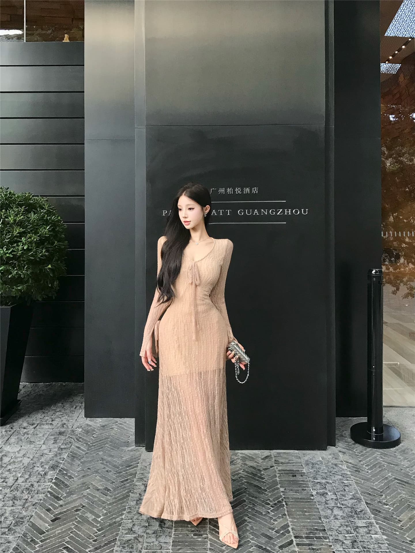 실사 이른 가을 어렴풋이 나타나면 ~ 중 미적 감각 드레스 레이스 레이스업 여성 레트로 분위기 긴팔 프랑스식 롱 스커트 상세 이미지 8