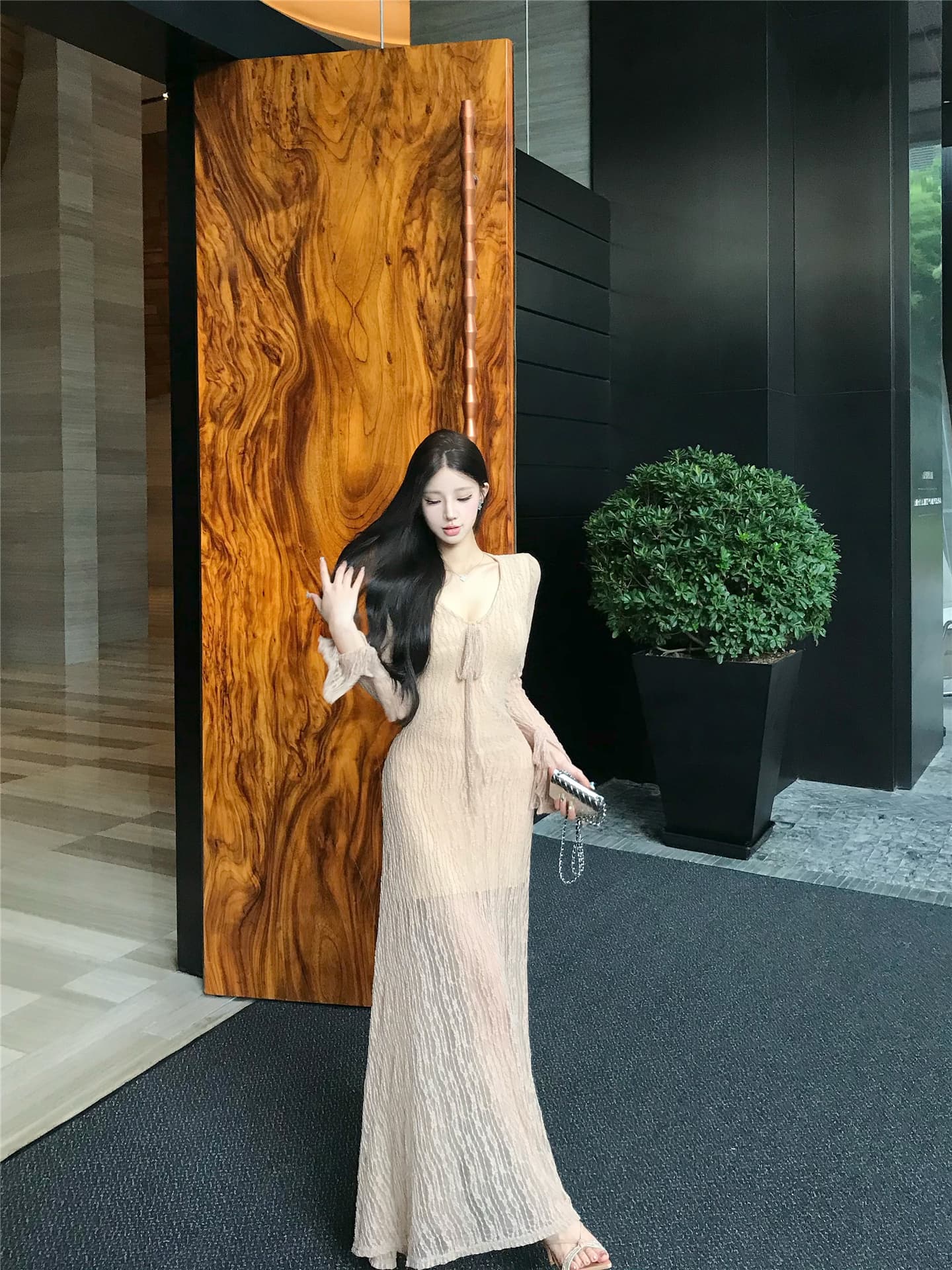 실사 이른 가을 어렴풋이 나타나면 ~ 중 미적 감각 드레스 레이스 레이스업 여성 레트로 분위기 긴팔 프랑스식 롱 스커트 상세 이미지 11