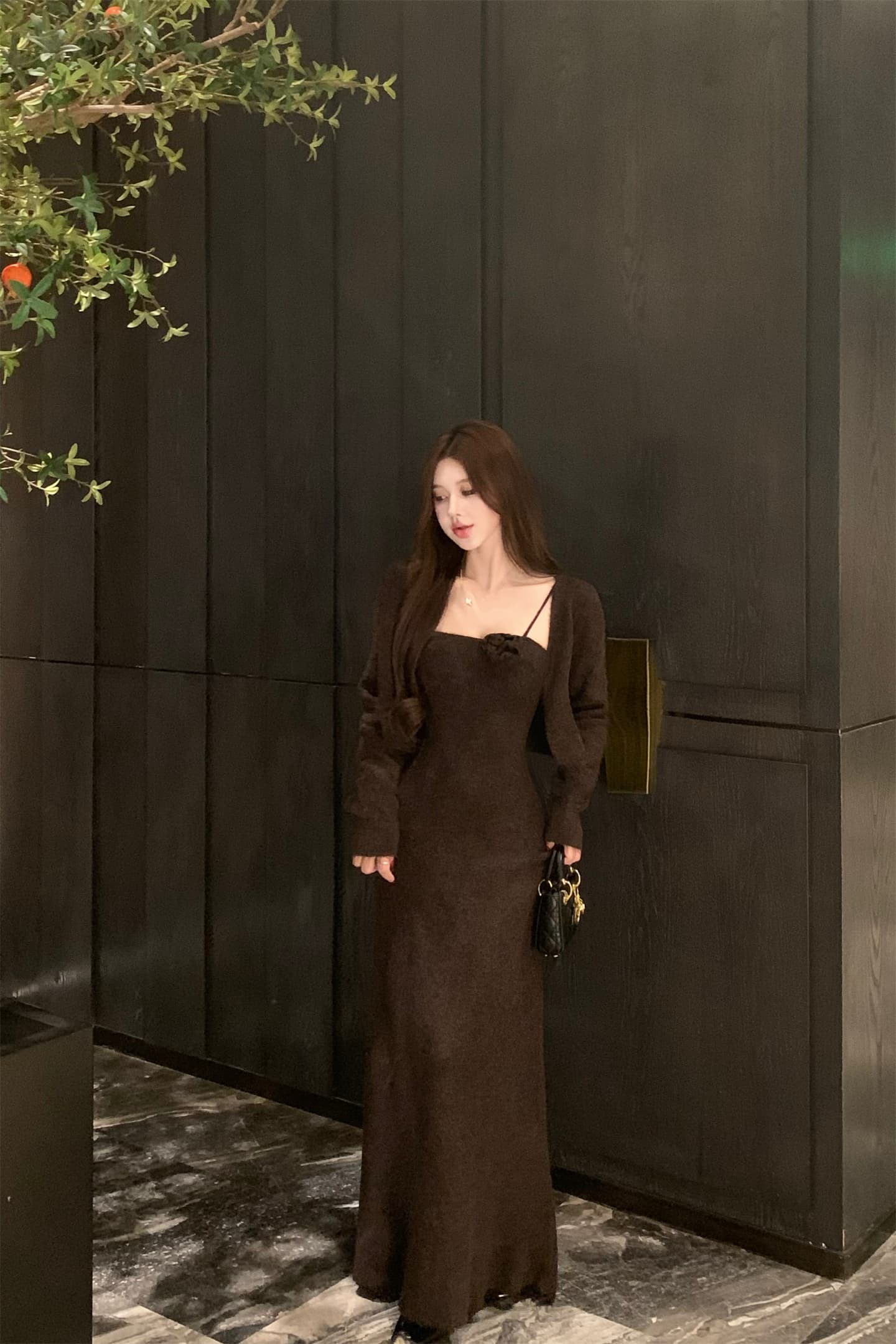 실사 가을 느긋한 바람 프랑스식 연령 감소 슬립 꽃 니트 드레스 고급 센스 몸매 가꾸기 롱 스커트 여성 상세 이미지 16